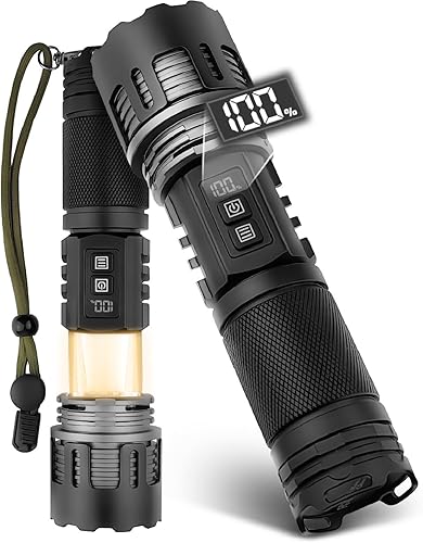 Victoper Linterna recargable, 4+6 modos de iluminación, linternas con zoom, superbrillantes de 20000 lúmenes altos, luz de flash táctica LED para