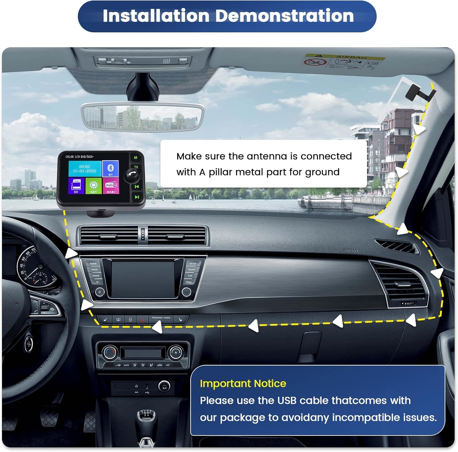 Hikity Dab/Dab+ Adaptador Radio 2,4" LCD BT Transmisor FM | Portátil. Manos Libres. Receptor Digital DAB. TF/AUX. Para Coche y Casa