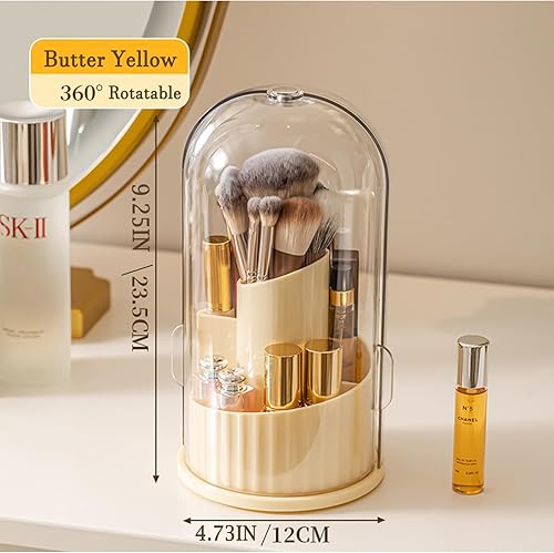 Miniatura 6 de Chemlliy Organizador de brochas de maquillaje con tapa transparente, soporte giratorio de 360 para brochas de maquillaje a prueba de polvo para