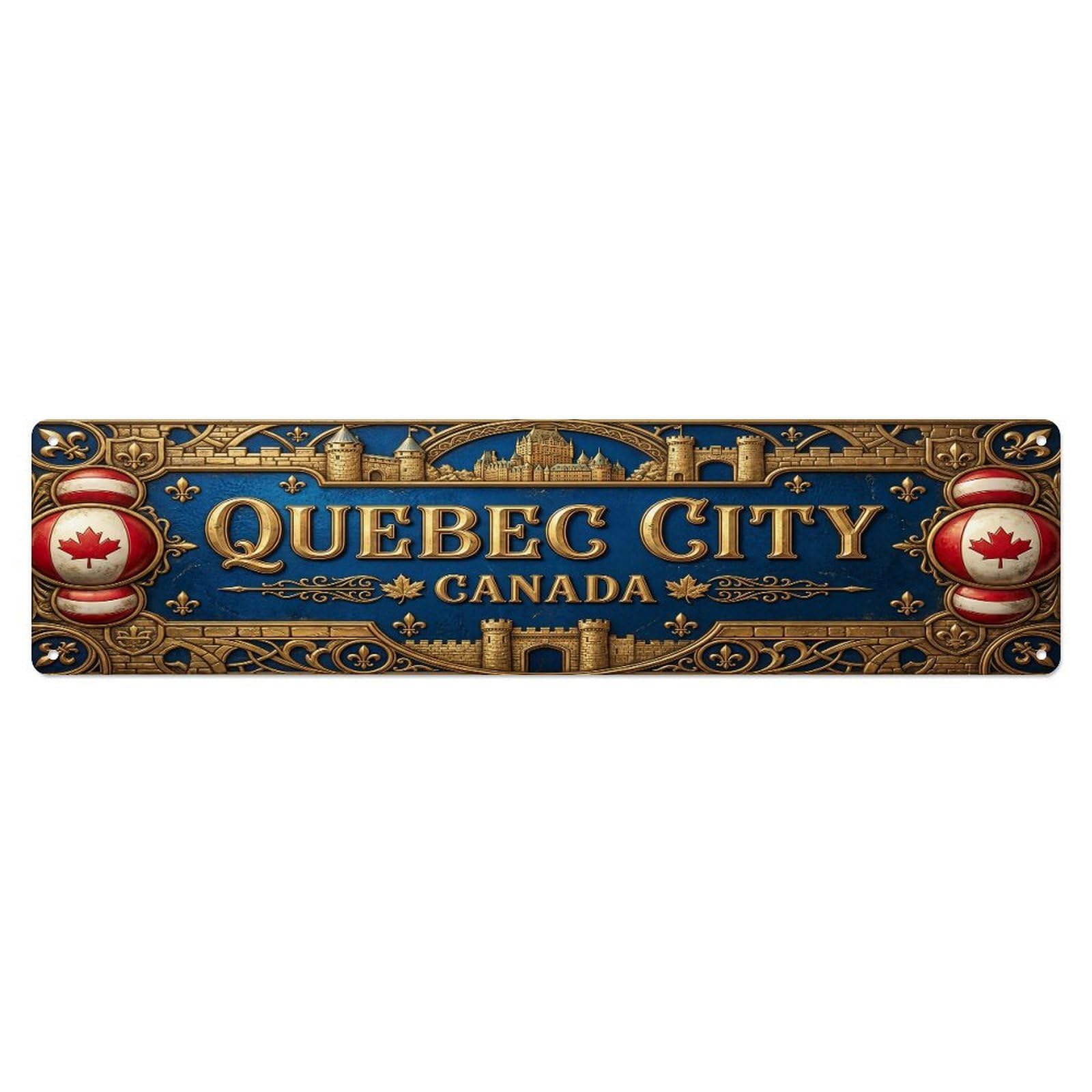 Olhnbad 4X16inch(10X40cm) Vintage Quebec City Canada Flag Pattern Metal Tin Sign