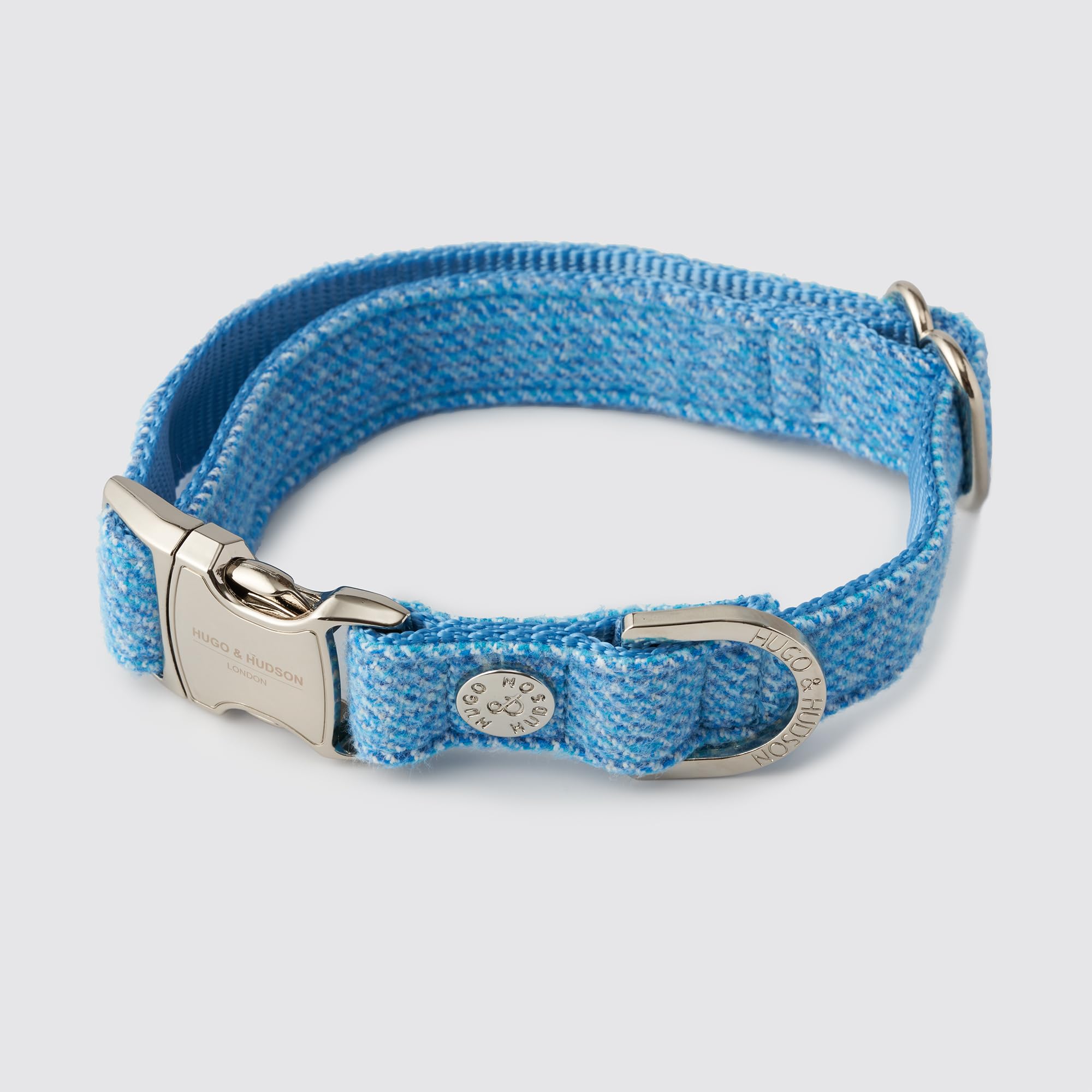 HUGO & HUDSON Tweed Dog Collar, Luxury Adjustable Quick Release Safety Metal Buckle, Blue, XS - Image 4