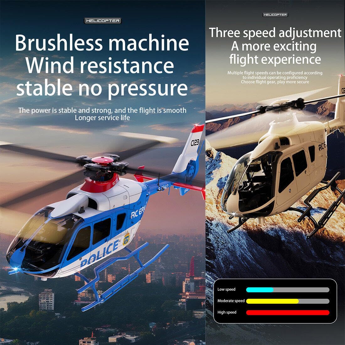 NULA RC Hubschrauber Spielzeug für Erwachsene, C123 1/36 EC135 Ferngesteuertes Helicopter 2.4G 6CH Einmotoriges Gyroskopisches Fluggerät RC Flugzeug für Anfänger - RTF Version