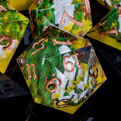 Miniatura 3 de ARUOHHA Juego de dados de resina DND Mountain Peak D&D con caja, dados poliédricos translúcidos amarillos de Calabozos y Dragones, juegos de rol