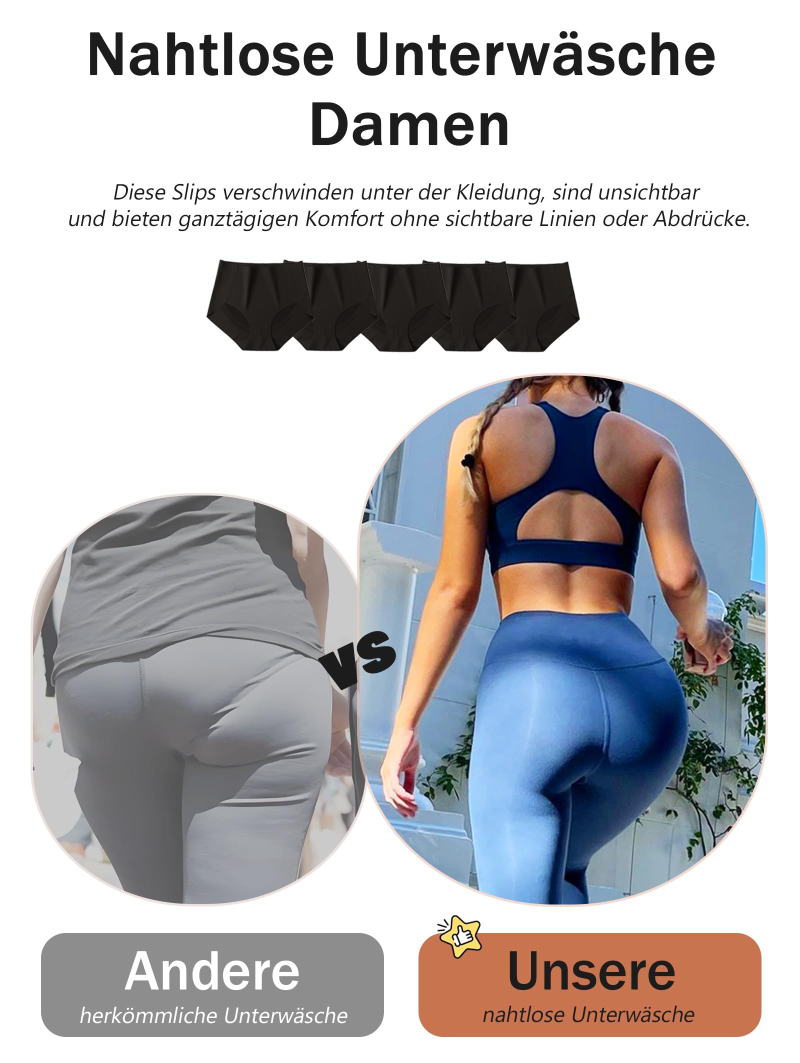 ALL OF ME Seamless Slips Damen Hohe Taille Bequeme Nahtlose Unterwäsche Frauen Atmungsaktive No Show Panties Mehrpack 5 S-XXL