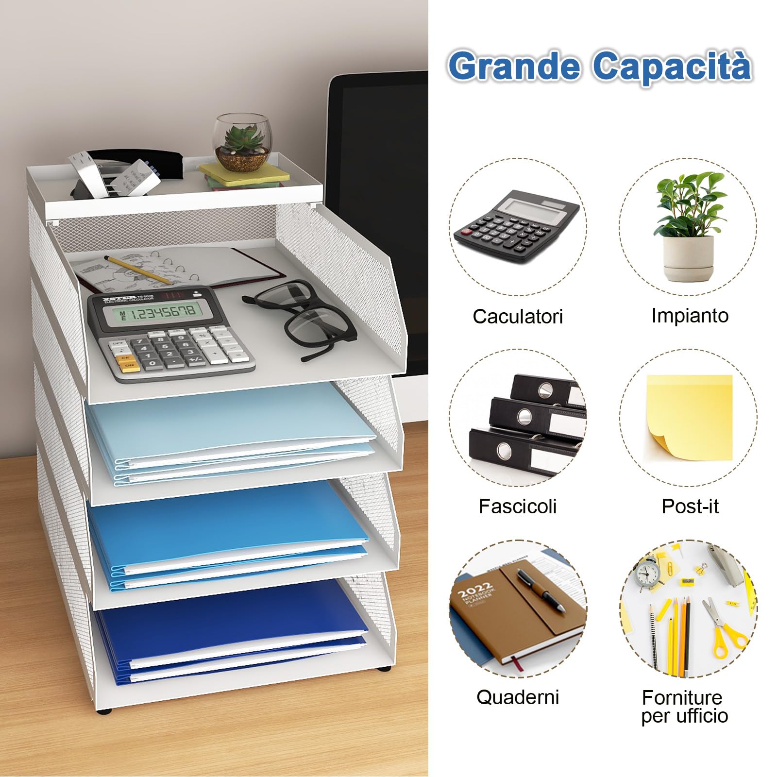 PUNCIA Vassoio per Lettere in Metallo a 4 Livelli Organizer da Scrivania per Ufficio Supporto da Scrivania per Accessori per Lettere di Carta 25x32x31,5CM per l'Ufficio Domestico e Scolastico(Bianco)