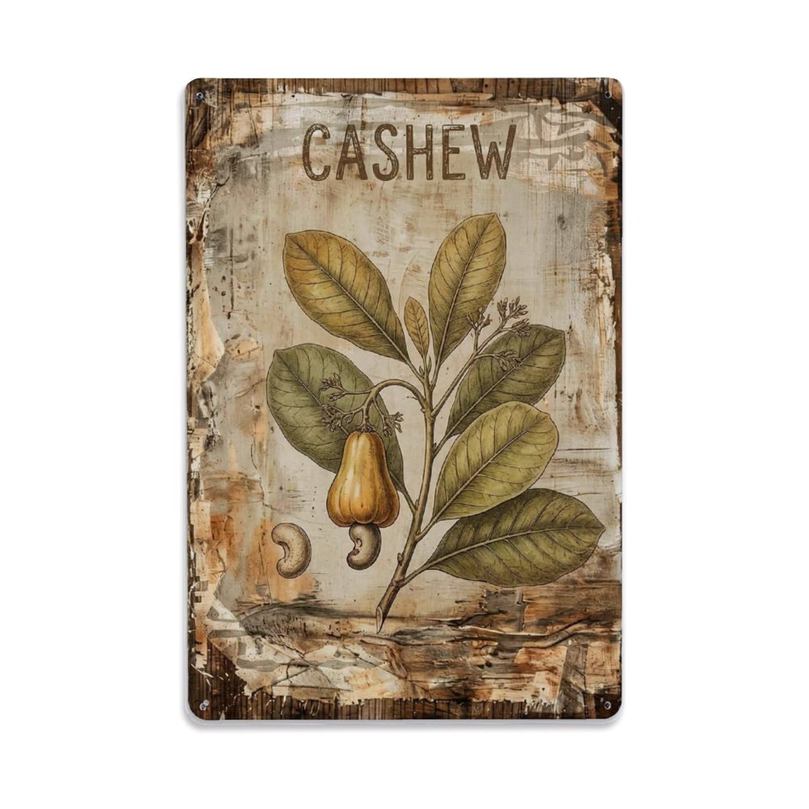 Cashew Tree Nut Vintage Metal Tin Sign Plaque Wall Decor for Cafe, Club, Garden Metal Poster 8x12Inch