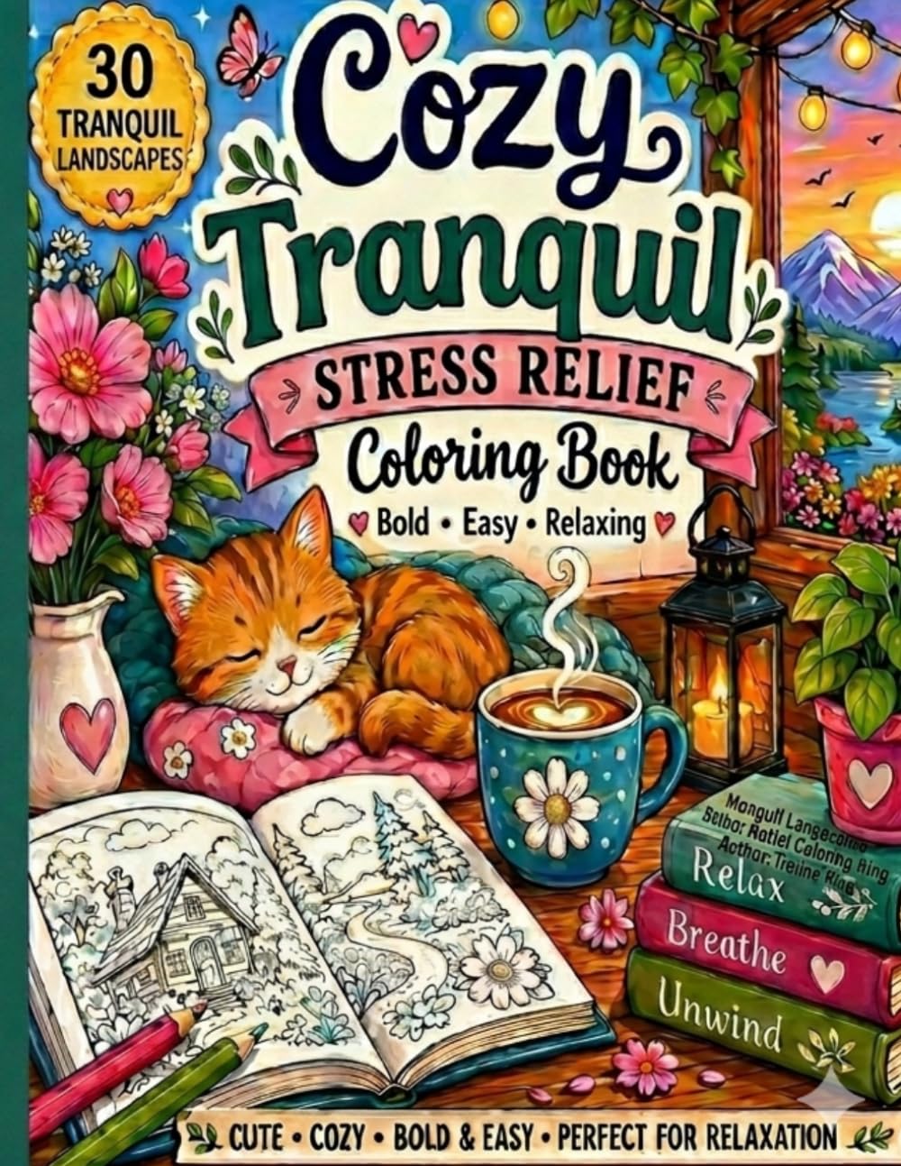 Tranquil Landscapes Coloring Book: 30 Stress-Relieving Nature Scenes for Relaxation, Mindfulness & Creative Escape | Adult Coloring Book Featuring ... Beaches, Gardens & Cozy Countryside Views