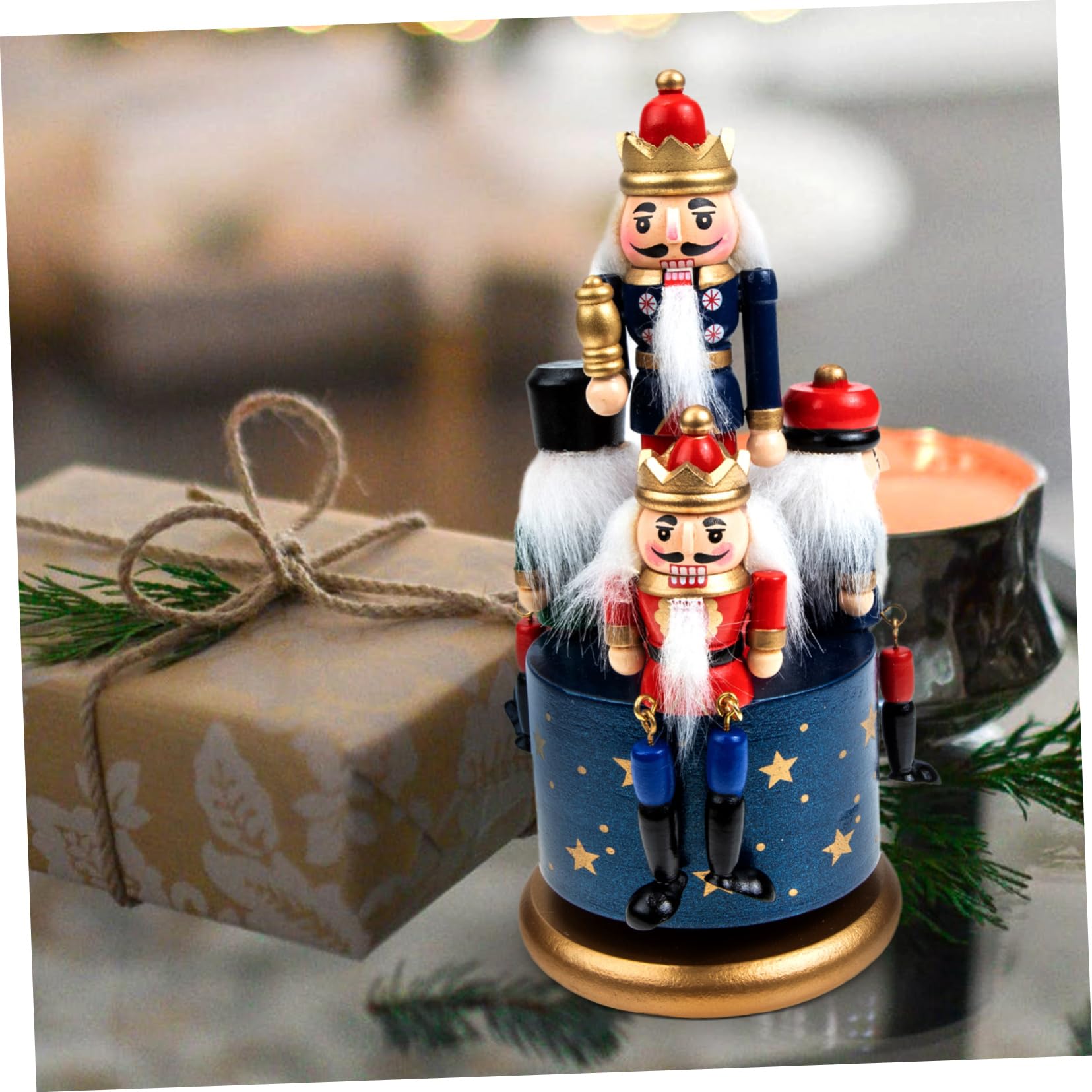 Caja Musical Navideña de Madera con Diseño de Figura Tradicional, Giratoria y Delicada, Adecuada para Escritorios y Ornamentación en Ventanas