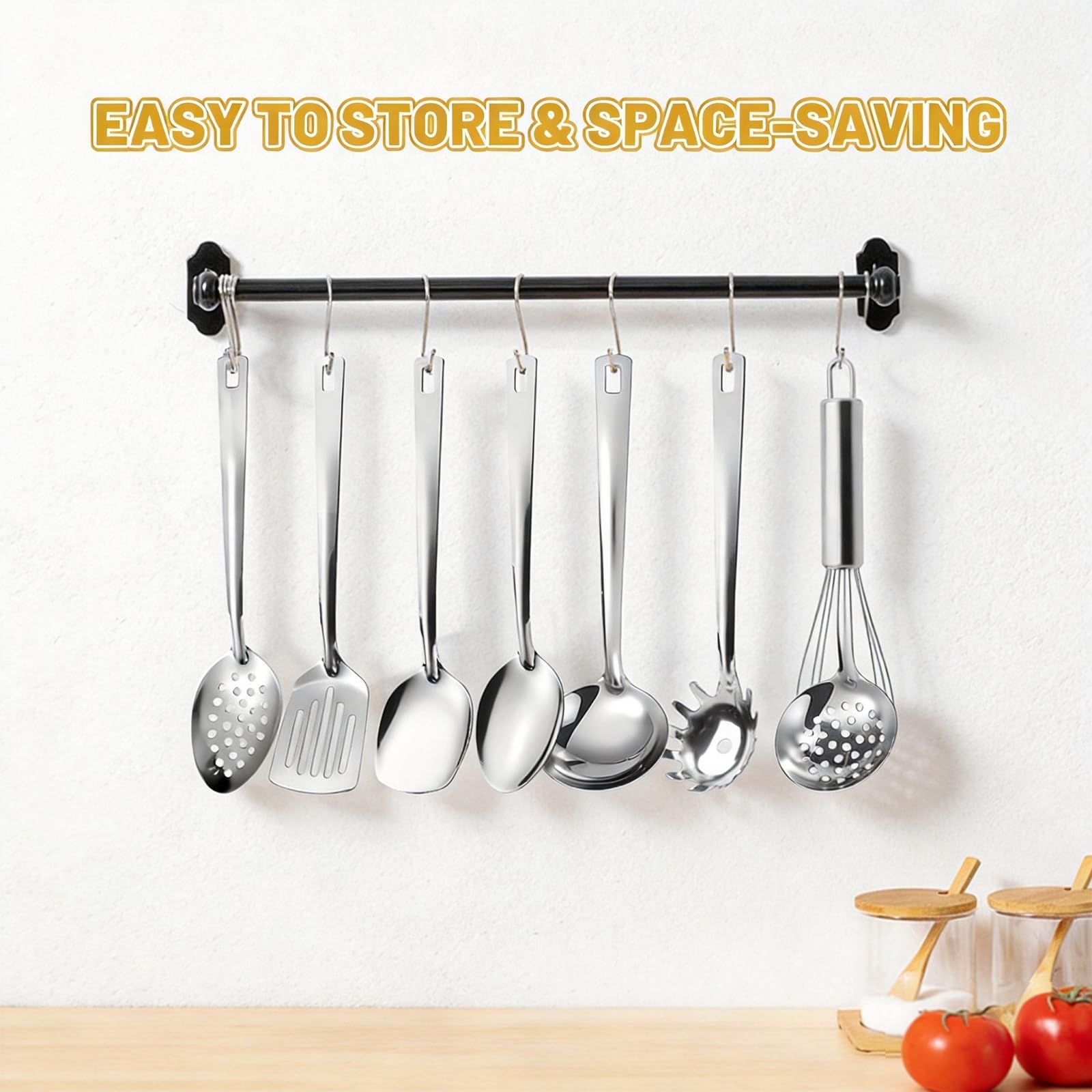 Juego de 9 utensilios de cocina de acero inoxidable – Herramientas de cocina con diseño de agujero colgante, utensilios de cocina, apto para lavavajillas, cucharón de acero inoxidable, espátula — view 6