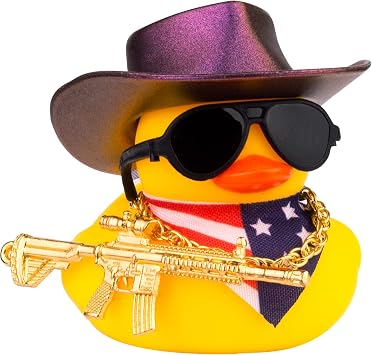 Car Rubber Duck, Yellow Duck Dashboard Decoration with Cowboy Hat Necklace Sunglasses Cool Prop for Car Dashboard Decorations Purple