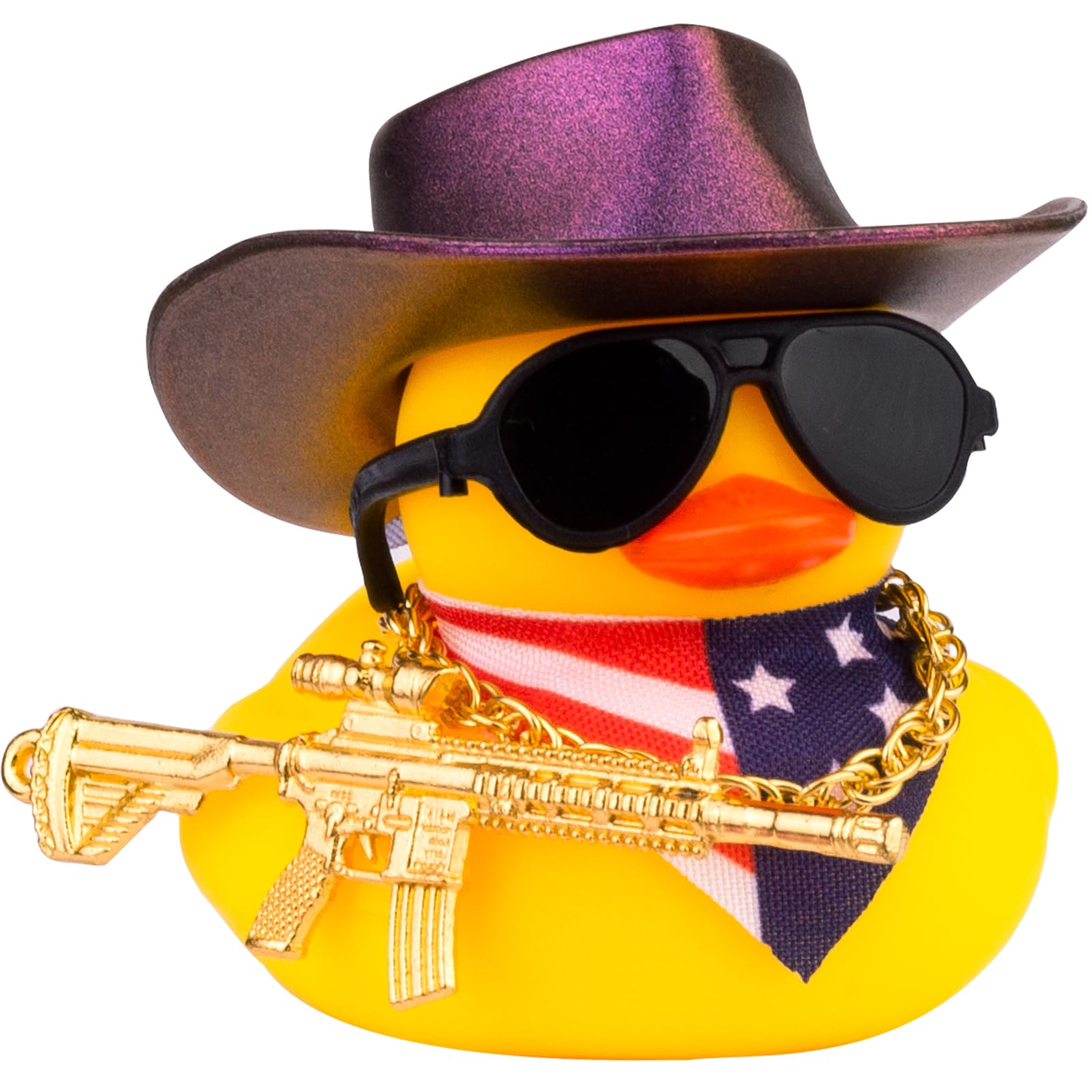 Mwmoeen Ente für Auto Armaturenbrett Dekorationen, Gelbe Gummiente Auto Ornamente mit Cowboyhut Sonnenbrille Goldenen Ketten Halstuch und Coole Requisite für Auto, Büro, Zimmer Dekoration
