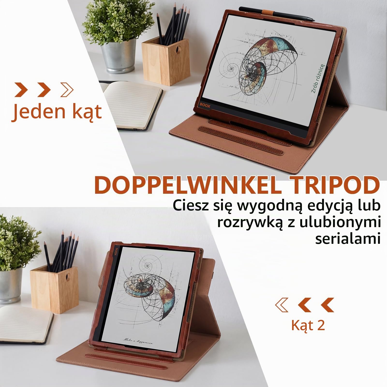 E NET-CASE Etui na Boox Note Air 5 C (2025)/Note Air4 C (2024)/Note Air3 C/Air3 B/W (2023), 360-stopniowy obrotowy futerał z uchwytem na długopis/pasek na rękę, automatyczne wyłączanie i włączanie
