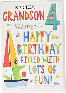 Regal Publishing Juvenile Birthday Card Age 4 Grandson, blue|green|beige|gold|red, 9 x 6 inches