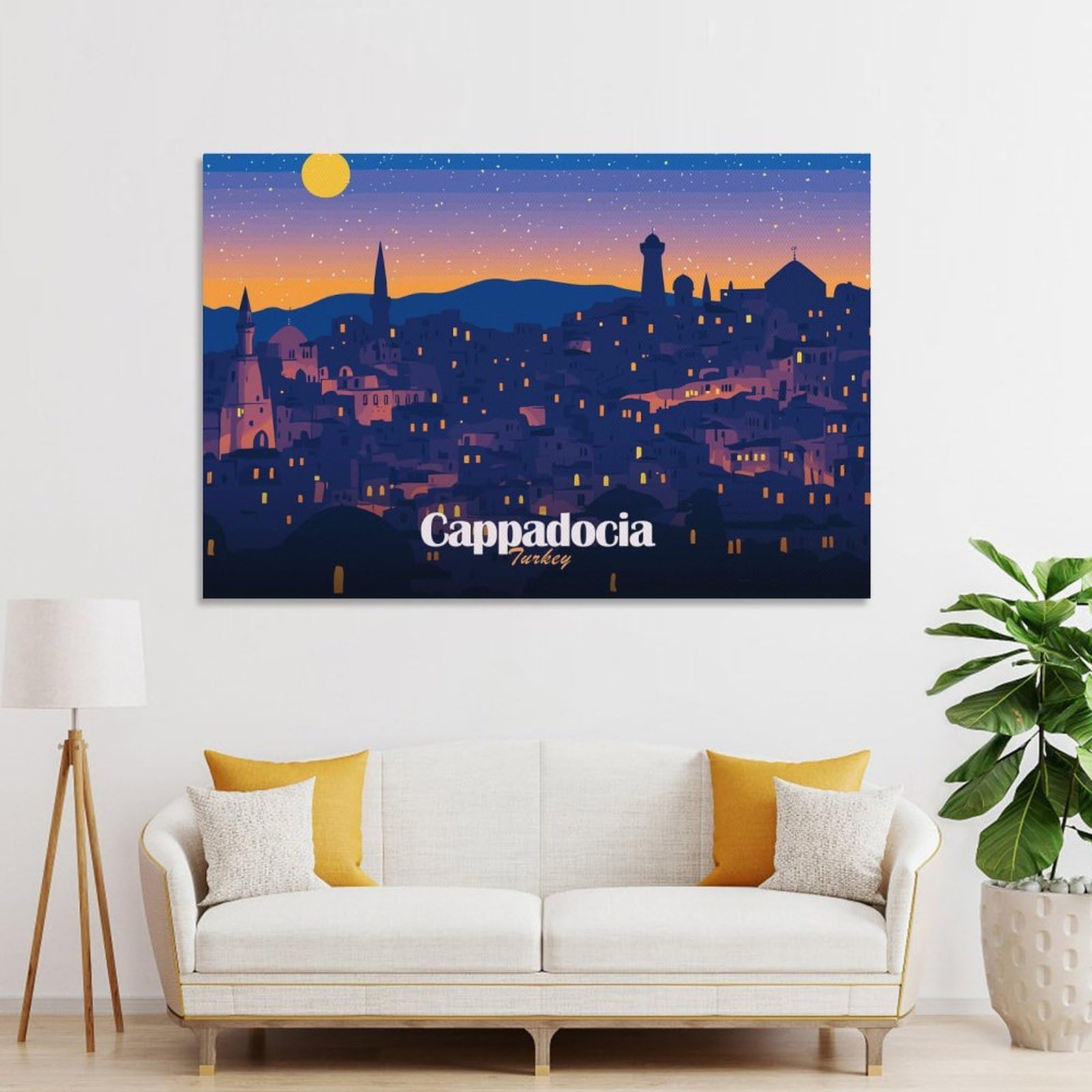 Junmoney Unframe-Style-4 Cappadocia Turkey Nightscape Illustration Hanging Wall Art, 20X30inch(50X75cm), For Entrance Walls, Hall Decor Or Foyers, Wall Decor To Refresh Empty Corners