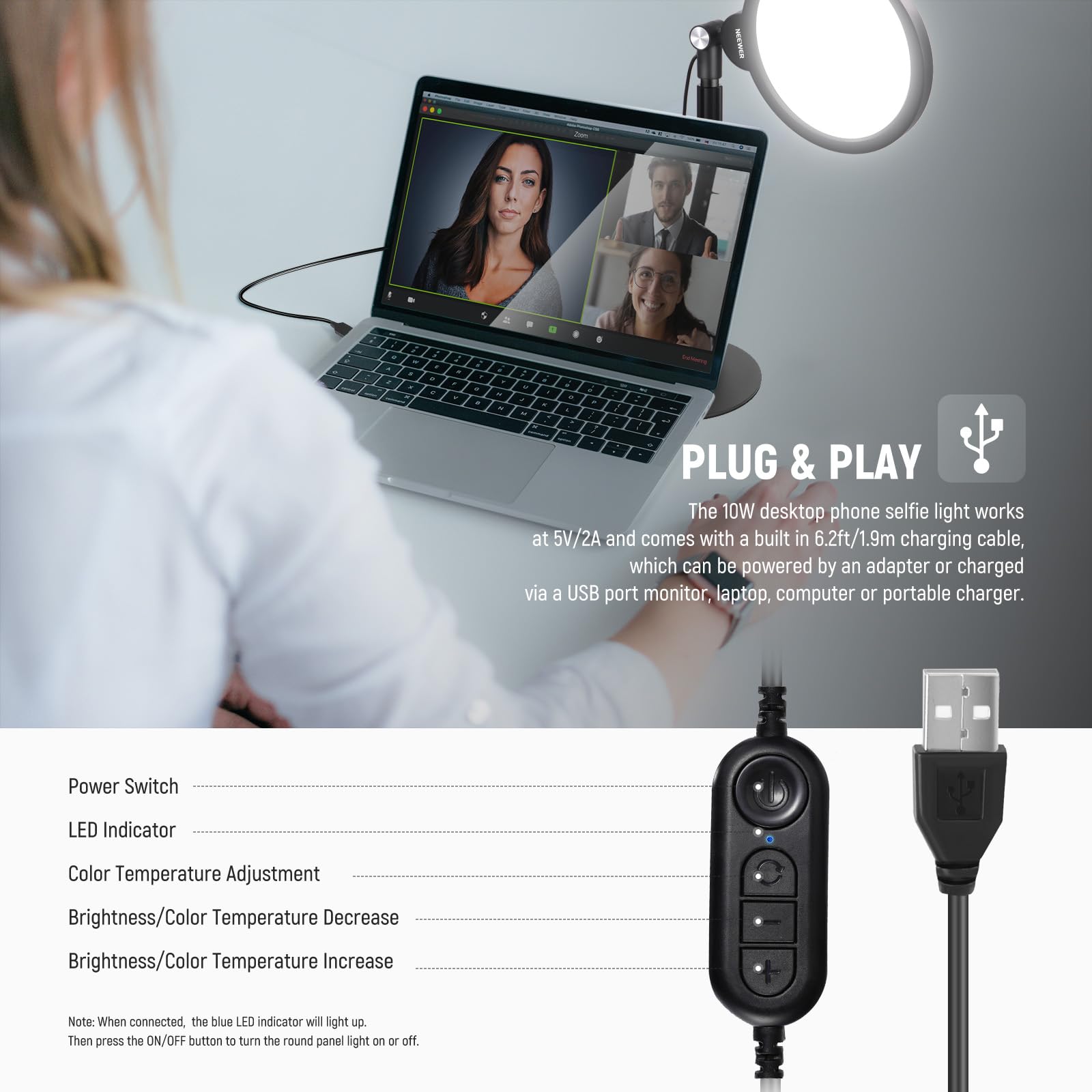 NEEWER Basics 2er Pack 7" Tischringleuchten für Videoaufnahmen, 10W dimmbare Vollbild Schlüsselbeleuchtung mit Tischständern und Handyhaltern für iPhone, Computer, Laptop, Vlogging, Streaming, R06