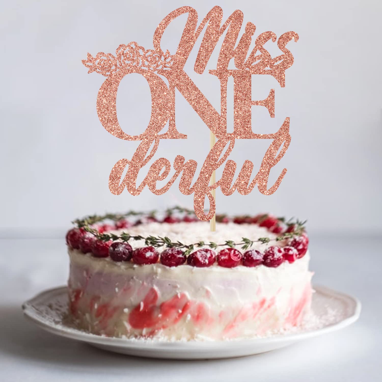 Miss One Derful Kuchendekoration Roségold – Happy 1st Birthday Aufsteller, Glitternd, Für Baby-Mädchen Partys