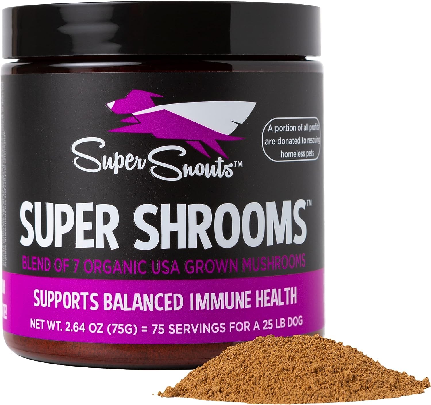 Super Snouts Super Shrooms, Probióticos para Perros y Gatos, Apoyo Inmunológico, Bote de 75 gr.