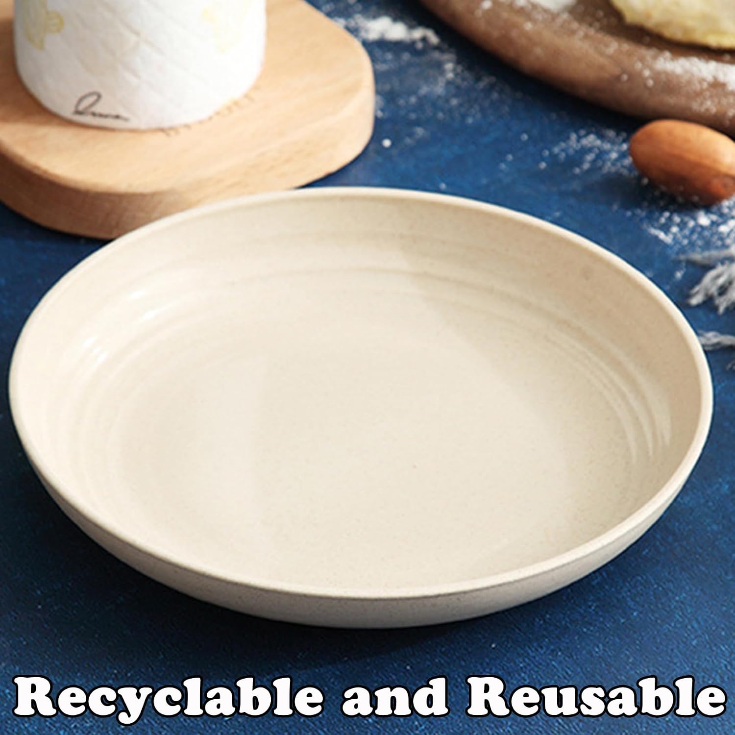 6 Pcs Wheat Straw Plates Unbreakable Dinner Plates, Reusable Plastic Plate | Lightweight Salad Dishes for Camping Kitchen, Microwave and Dishwasher Safe (Beige)
