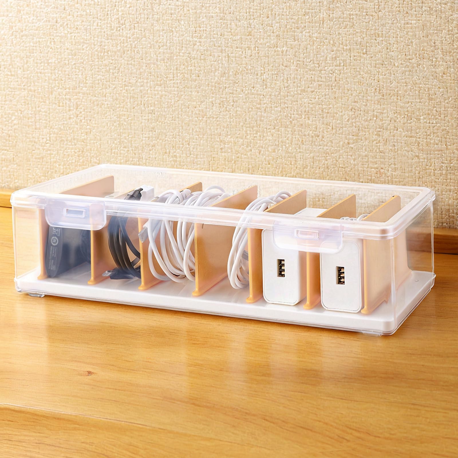 Organizer Per Cavi, Scatola Trasparente Con Divisori Rimovibili, Confezione Da 2, Per Scrivania Ordinata