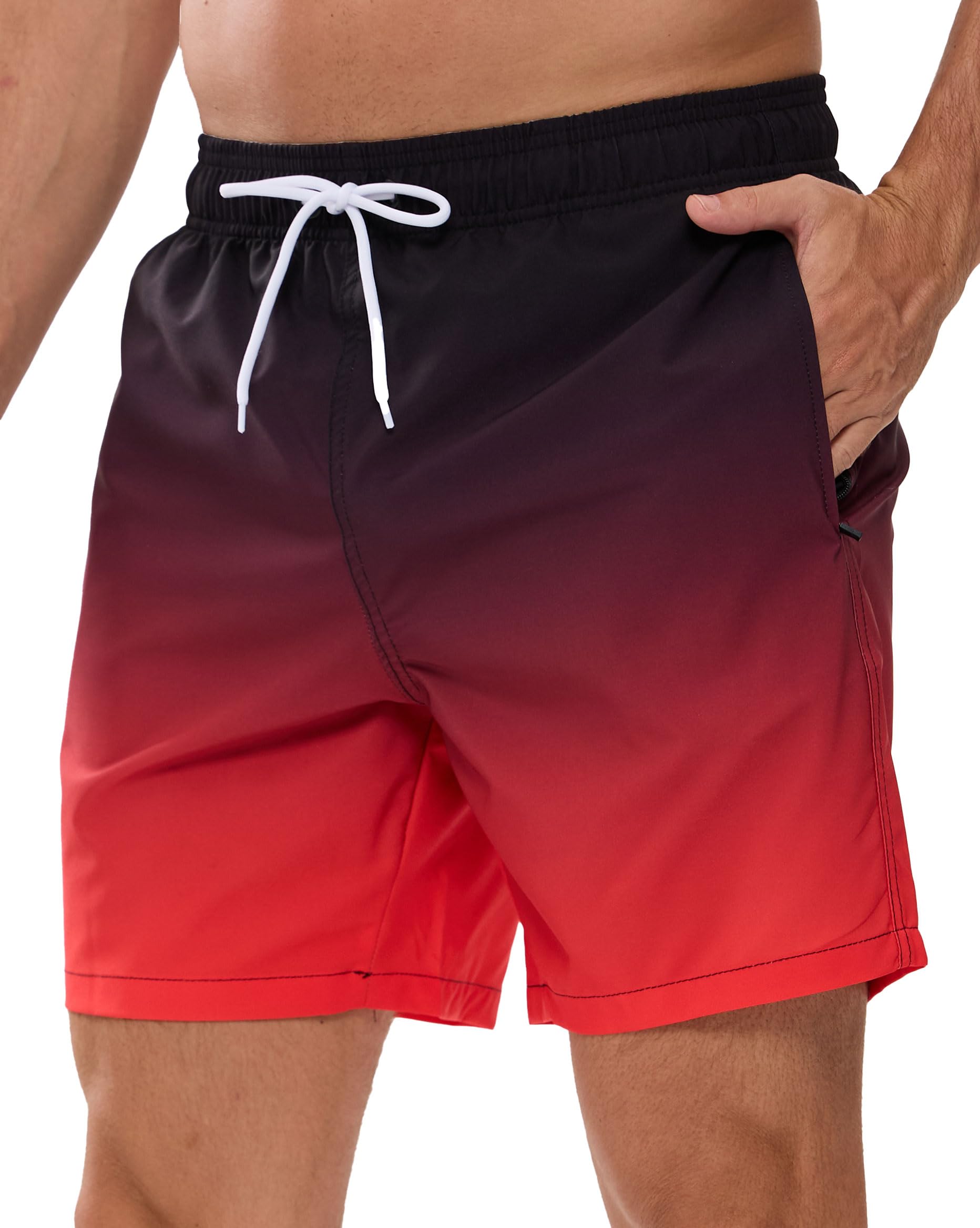 Decorie Badehose Herren Badeshorts Männer mit Reißverschlusstasche Schwimmhose Trendiger Farbverlaufdruck Schwimmshort mit Meshfutter