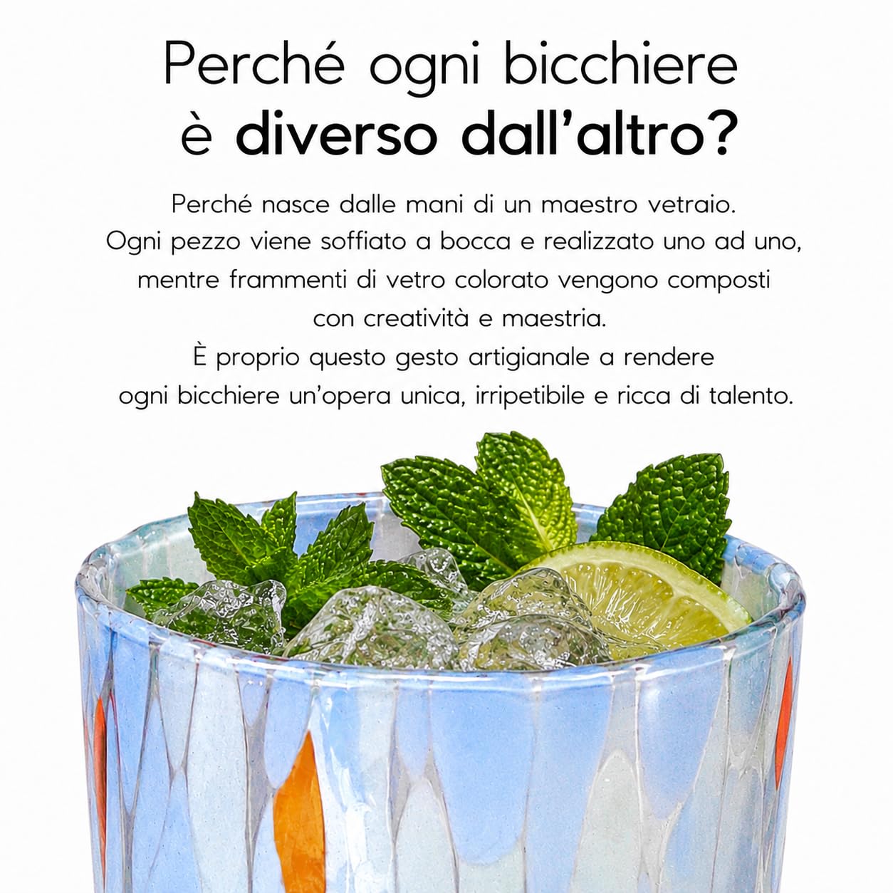 MAZZEGA ART & DESIGN - 6 Bicchieri in Vetro Soffiato, Lavorati a Mano con Graniglie colorate di Murano, Bicchieri Colorati per Acqua e Bibite, 395ml, h.12 cm. Made in Italy (6, MIX)