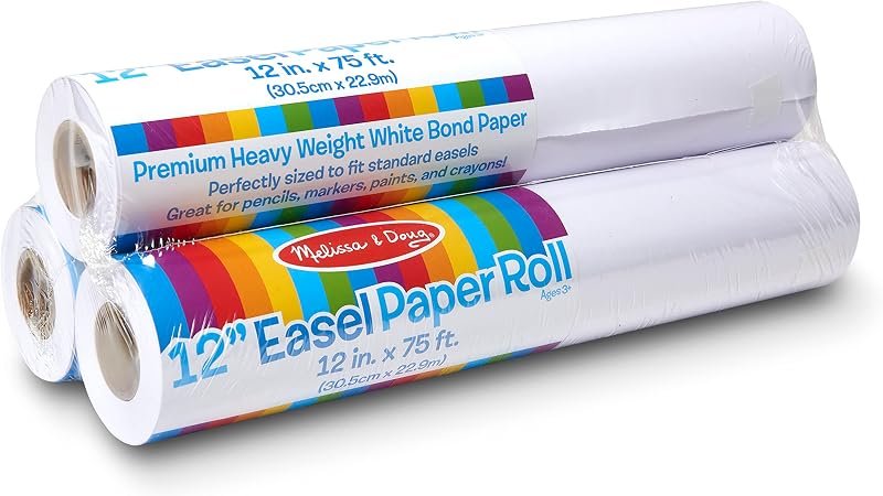 Rollo de papel para caballete de mesa (12 pulgadas x 75 pies), paquete de 3 | 3 rollos de papel, papel bond pesado de 75 pies, blanco, bocetos y pintura, suministros premium para artes y manualidades para niños, a partir de 3 años