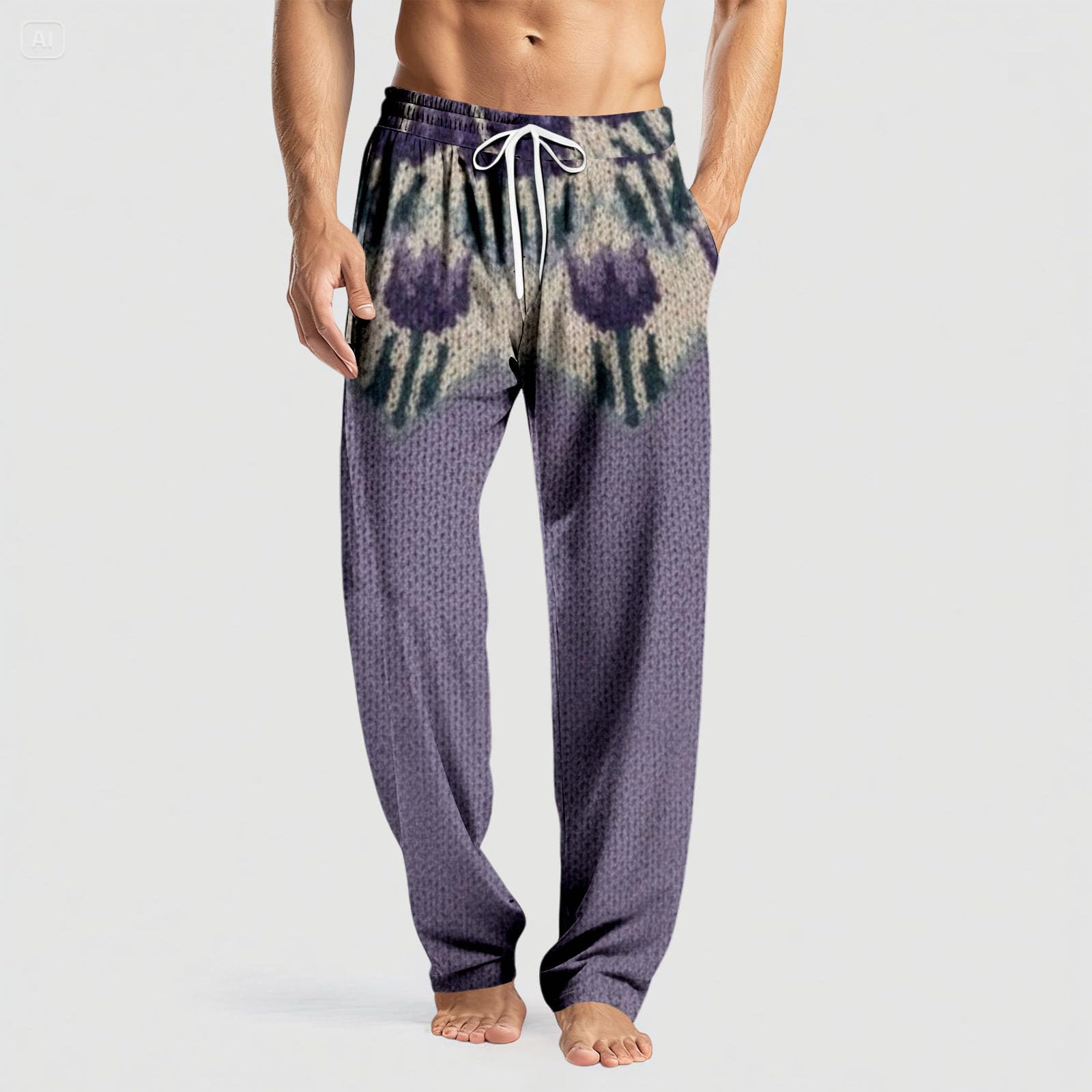 Generisch Pijama corto para hombre, pantalones de yoga, albornoz bordado