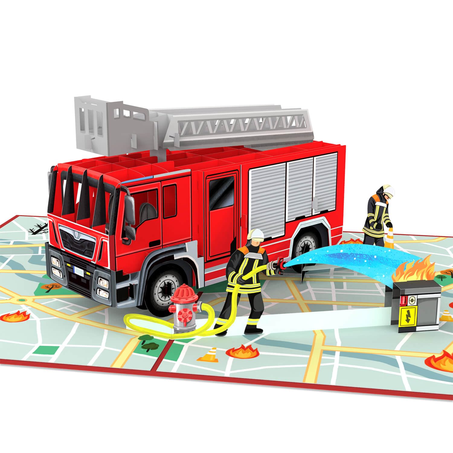 papercrush Pop-Up Card Fire Engine - 3D Birthday Card with Fire Brigade for Men and Boys (Grandson, Nephew, Brother), Congratulations Card for Firefighters, Invitation Card for Children's Birthday