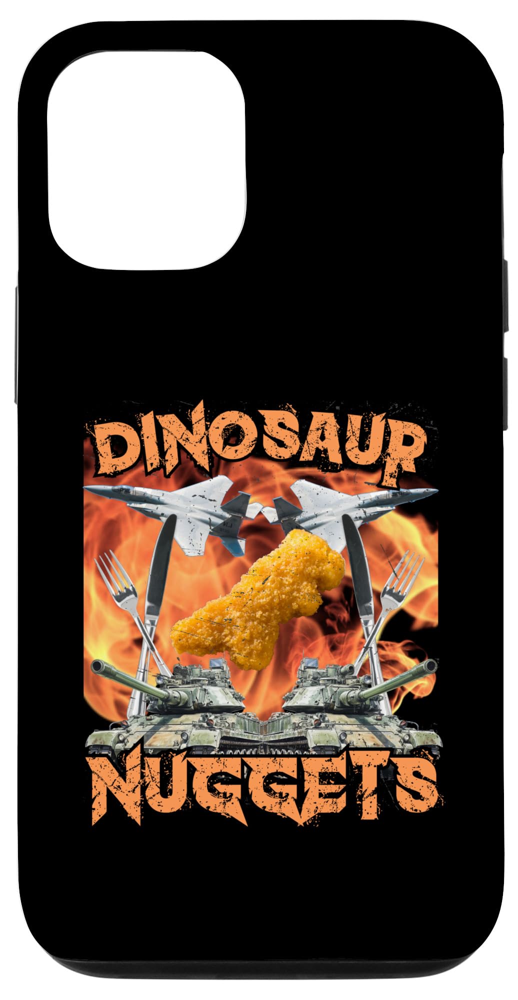 iPhone 14 Funny Dinosaur Chicken Nugget Bootleg Hardcore Flames Meme Case