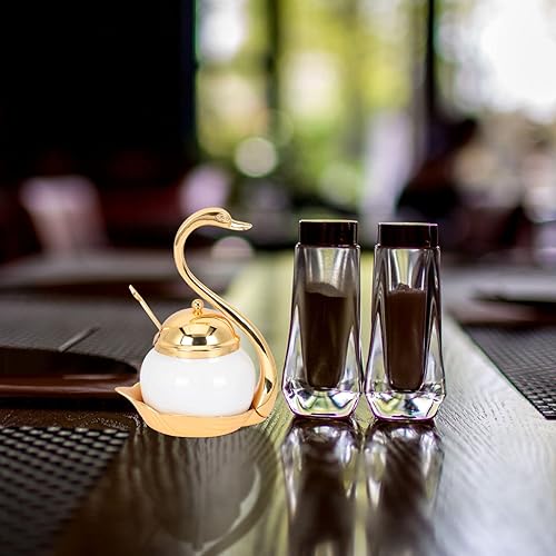 Miniatura 6 de Hemoton Contenedor de condimentos para condimentos, tarro de vidrio, estante de cisne con sal, azucarero y pimienta, organizador de almacenamiento