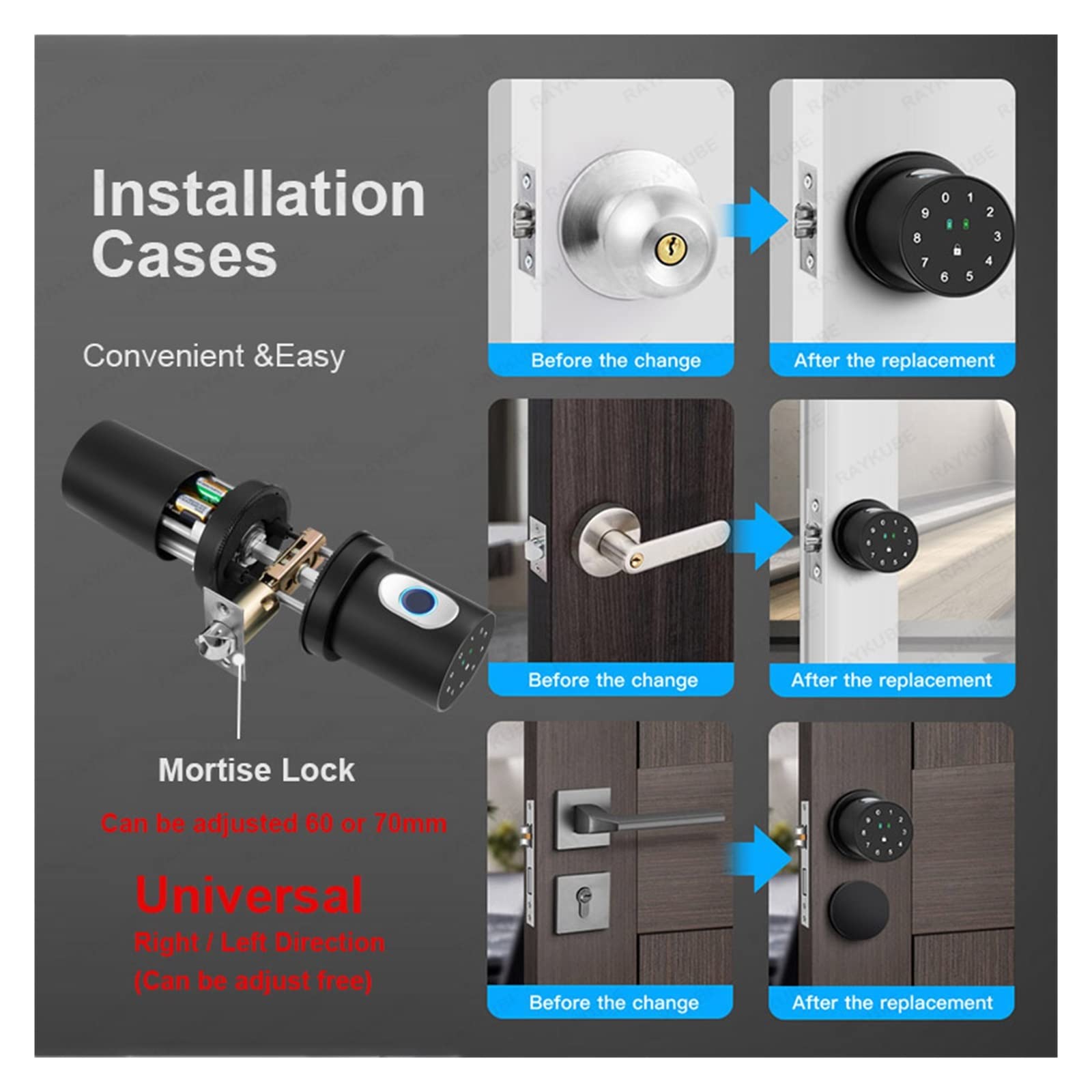 Serratura Smart, Serratura elettronica Tuya Smart Lock Manopola Impronte digitali cilindriche Blocco codice elettronico Controllo APP,per camere da letto, uffici e hotel