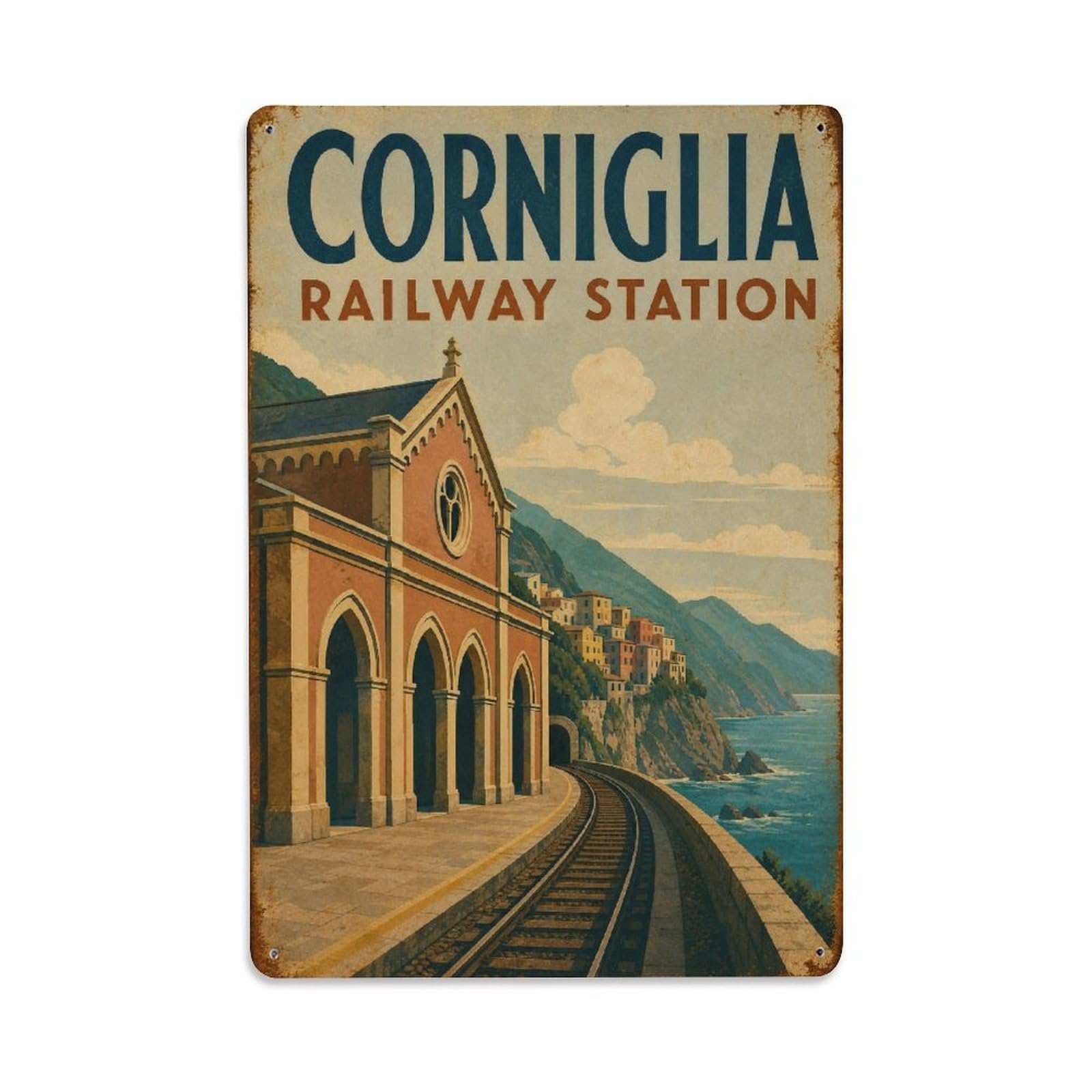 Metal Tin Sign Corniglia Vintage Travel Italy