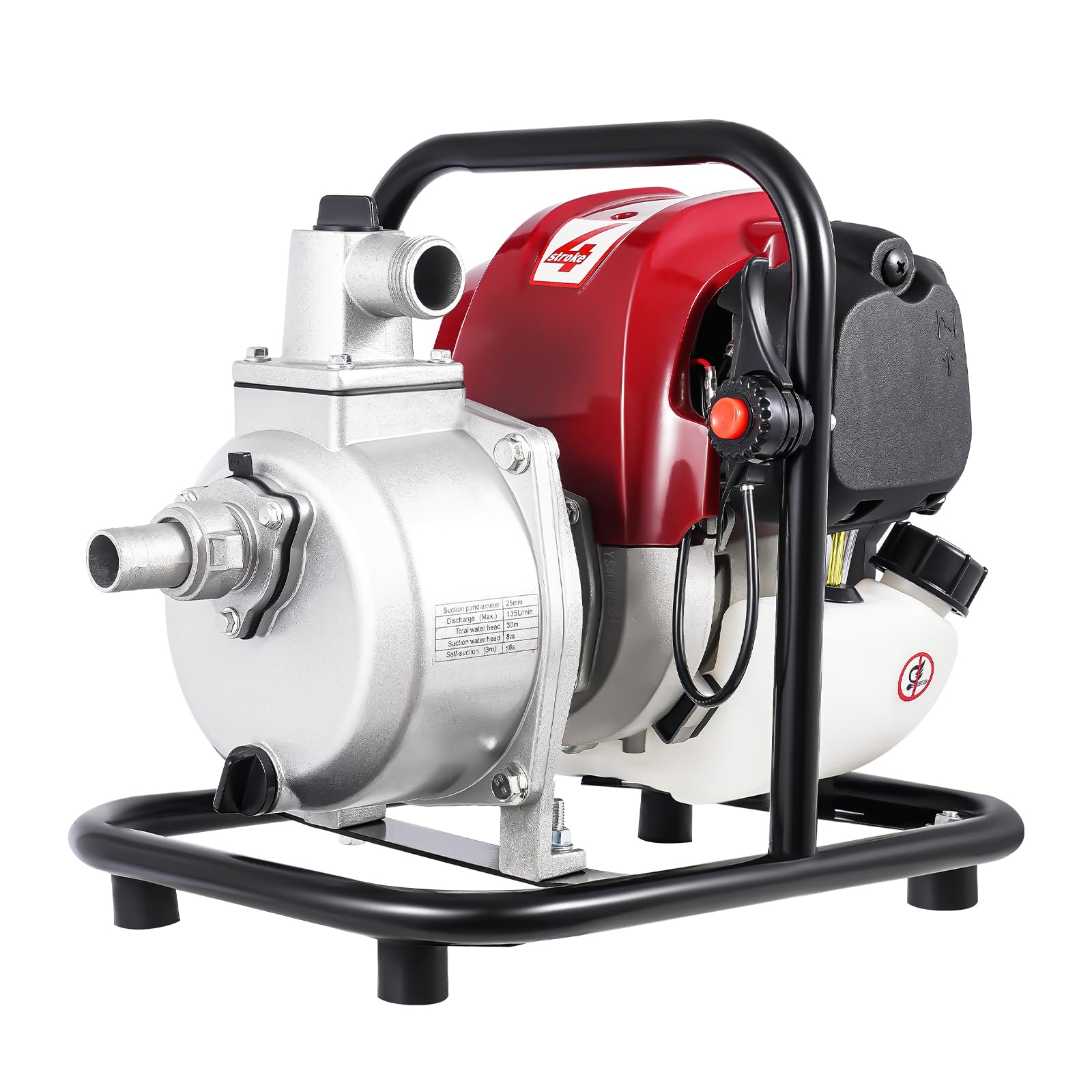 Fridgestea 4 Stroke Petrol Water Pump, 38CC Engine with 7 m Suction Head, 1" Connection, 8000 L/H Dirty Water Garden Pump for Water Supply and Drainage