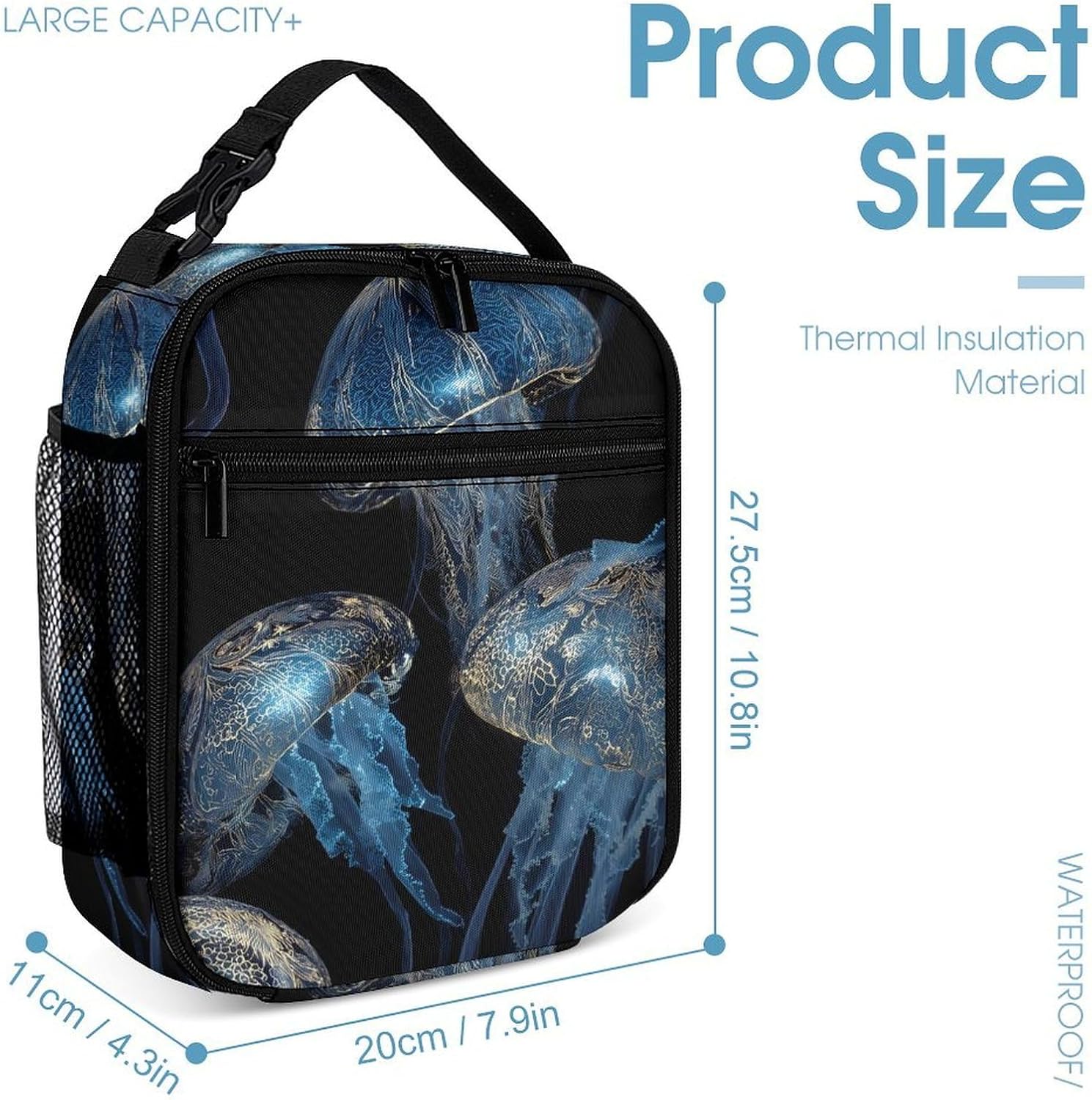 Jellyfish Luxury Vintage Funny Backpack Set Lunch Bag Makeup Bag 3 in 1 image 4