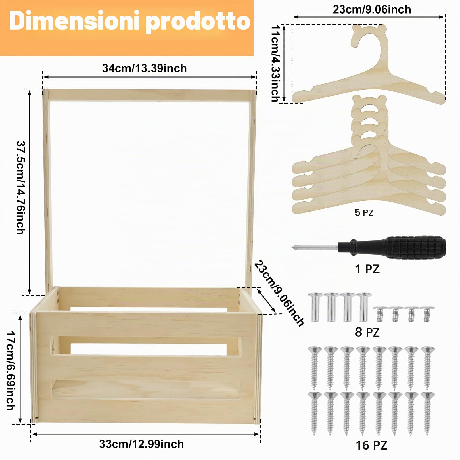 Cesto regalo per bambini in legno cestino armadio per bambini con manico e 5 grucce in legno baby shower armadio per compleanni Natale nuovi genitori