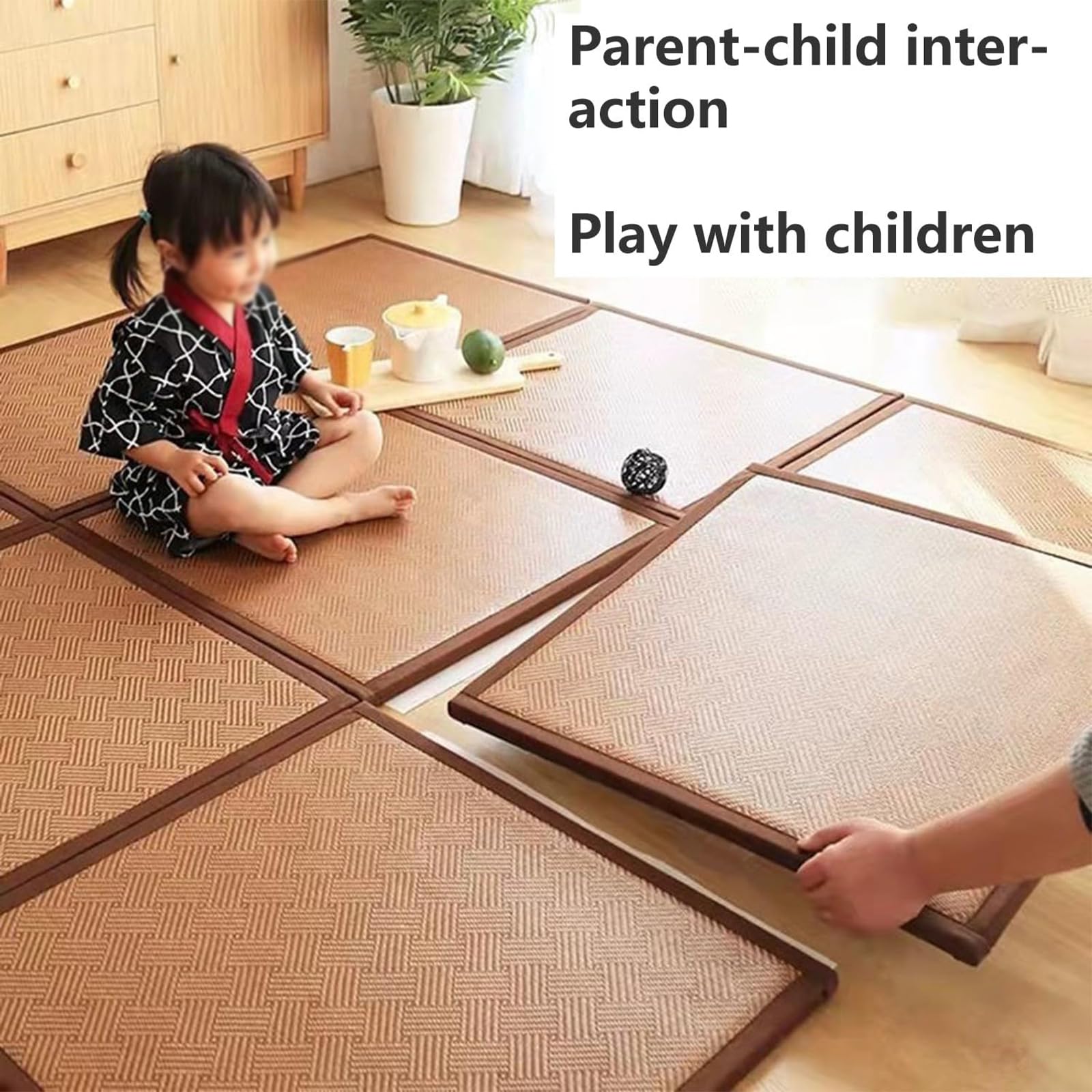 Tatami Tapis de sol tissé naturel antidérapant, respirant, pliable, pour salon, salle de jeux, chambre à coucher, 2 ou 3 pièces