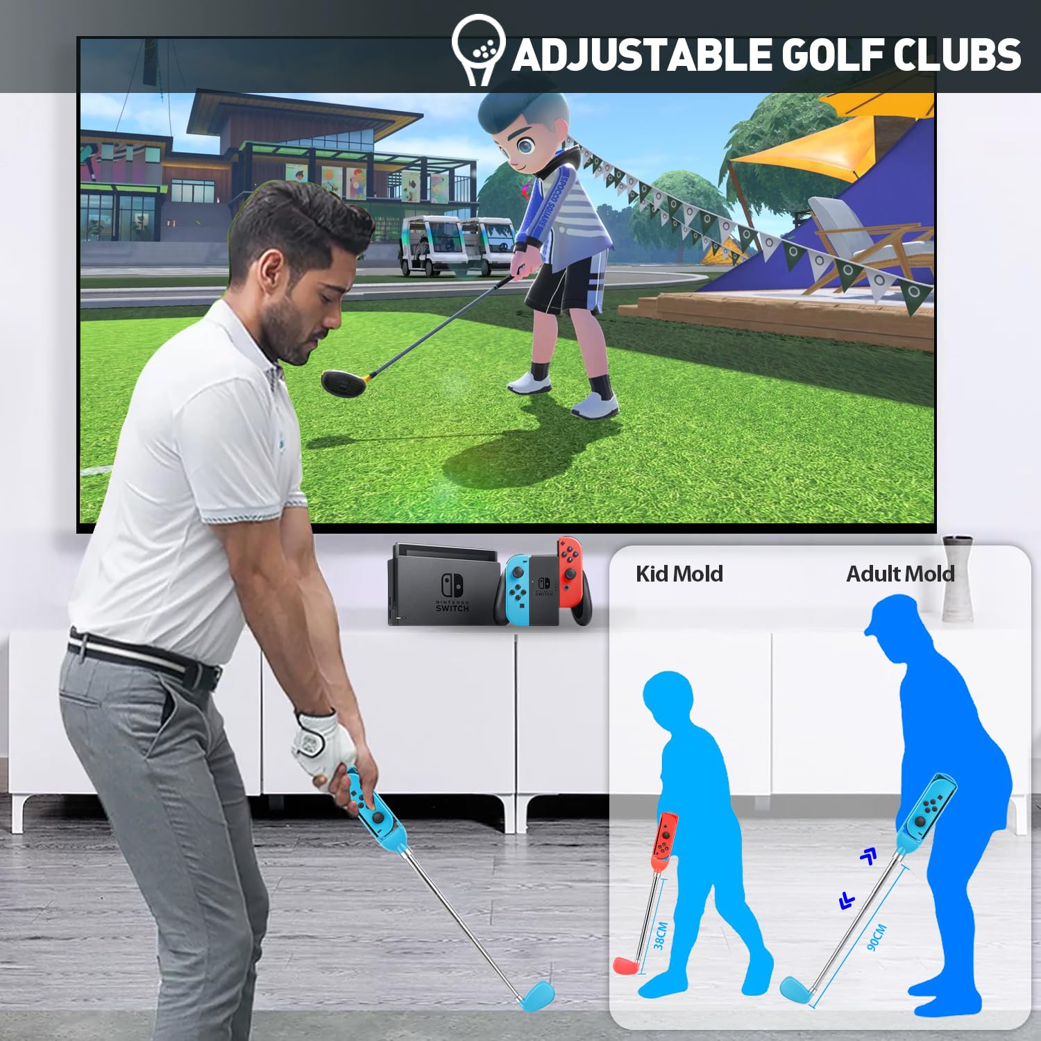 Switch Sports Accessories Bundle - 13 in 1 Family Pack with Tennis Rackets, Adjustable Golf Clubs, Chambara Swords, Soccer Leg Straps, Wrist Band, Joycon Strap, Game Case for Switch & OLED - Image 3