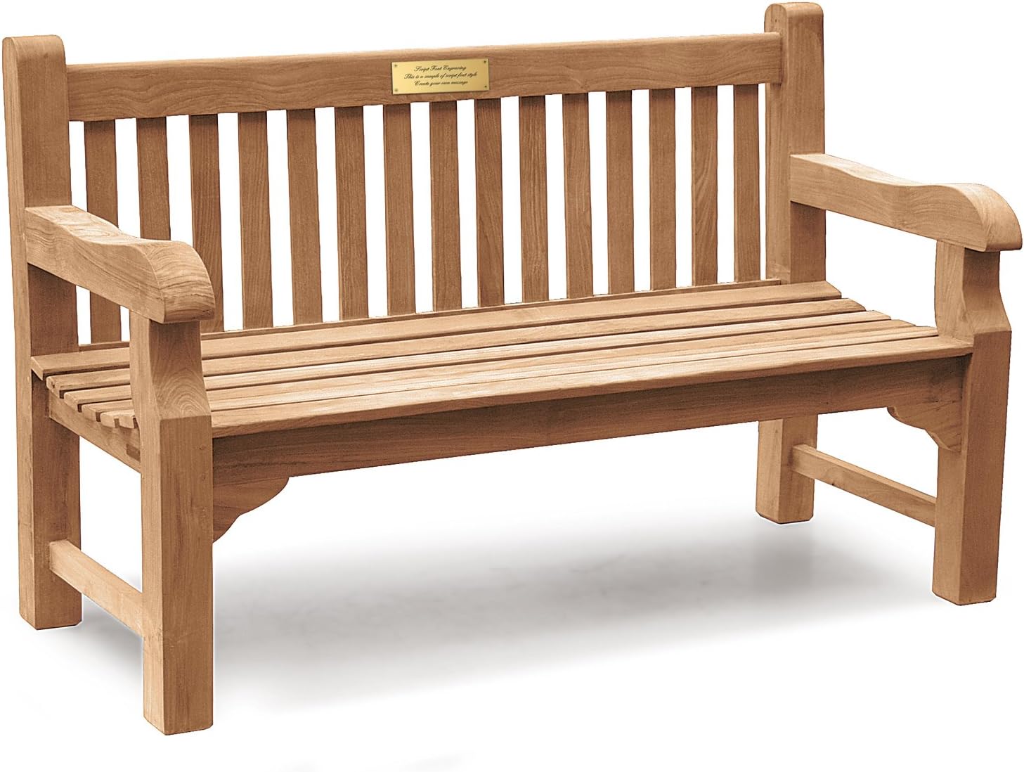 Jati Gladstone Teak FULLY ASSEMBLED Memorial Bench 1.5m with Custom Engraved Brass Plaque - Modern Font