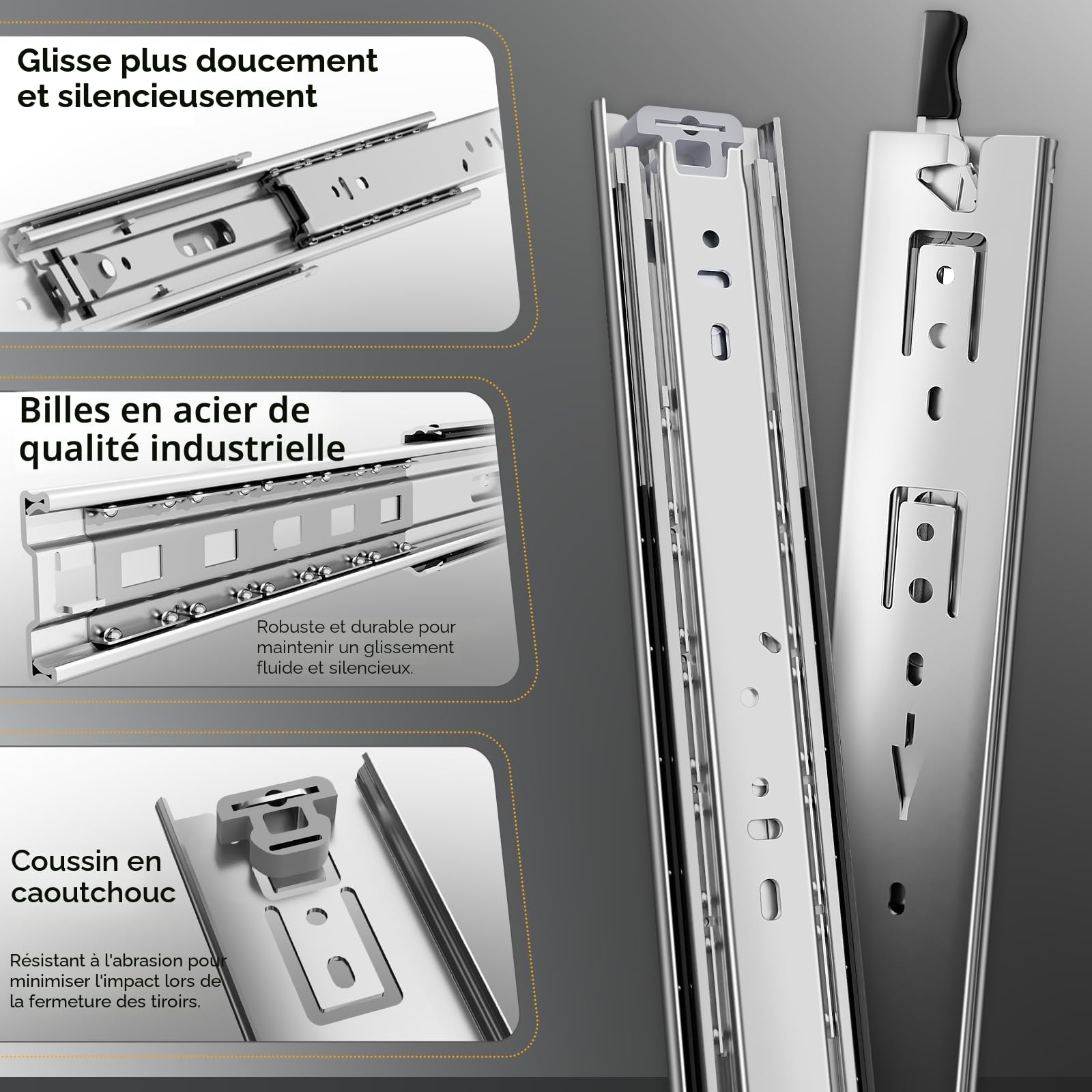 AOLISHENG Glissiere Pour Tiroir Charge Lourde 650 mm Avec Serrure Pour Camping Car & Van Latéral Coulisse de Tiroir Sortie Totale Rail Coulissant Glissière a Bille Charge max 68 kg 1 Paire(2 pièces)