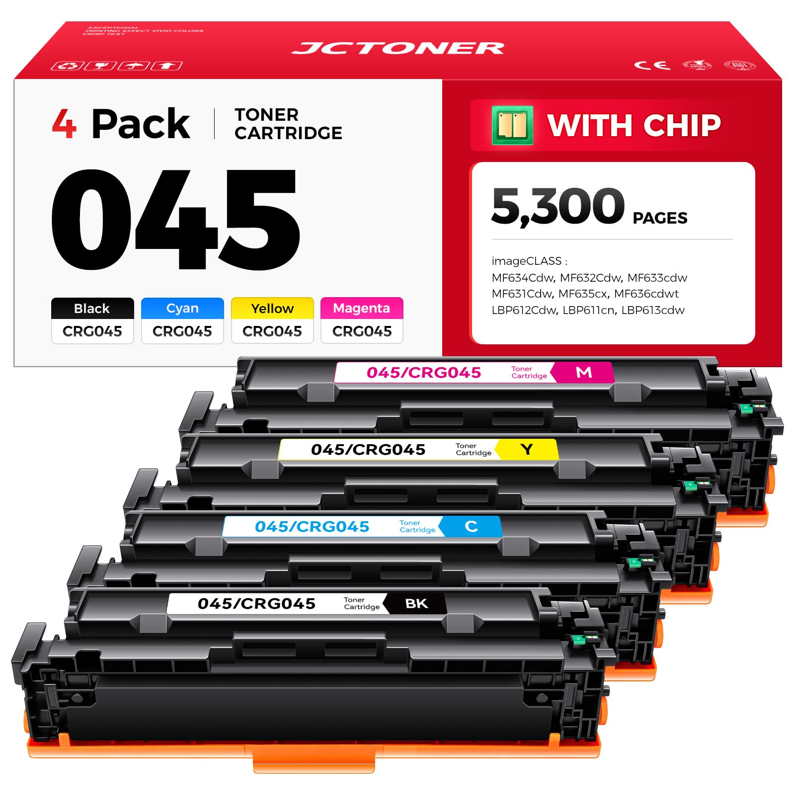 045 Toner Cartridge Set 4-Pack Replacement for Canon 045 CRG-045 045H Toner Compatible with Canon Color imageCLASS MF634Cdw MF632Cdw LBP612Cdw Printer