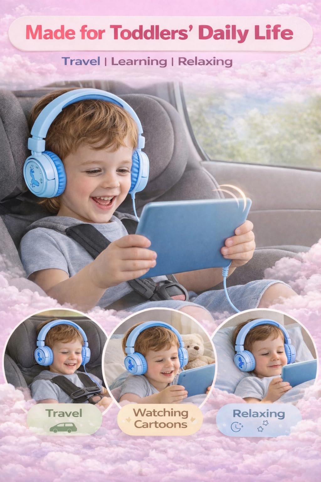 K6 - Cuffie per bambini per la scuola, limite di volume 85/94 dB, cuffie cablate per bambini, jack da 3,5 mm, pieghevoli, con microfono, cuffie per smartphone, iPad, tablet, aereo, viaggi (ciano)