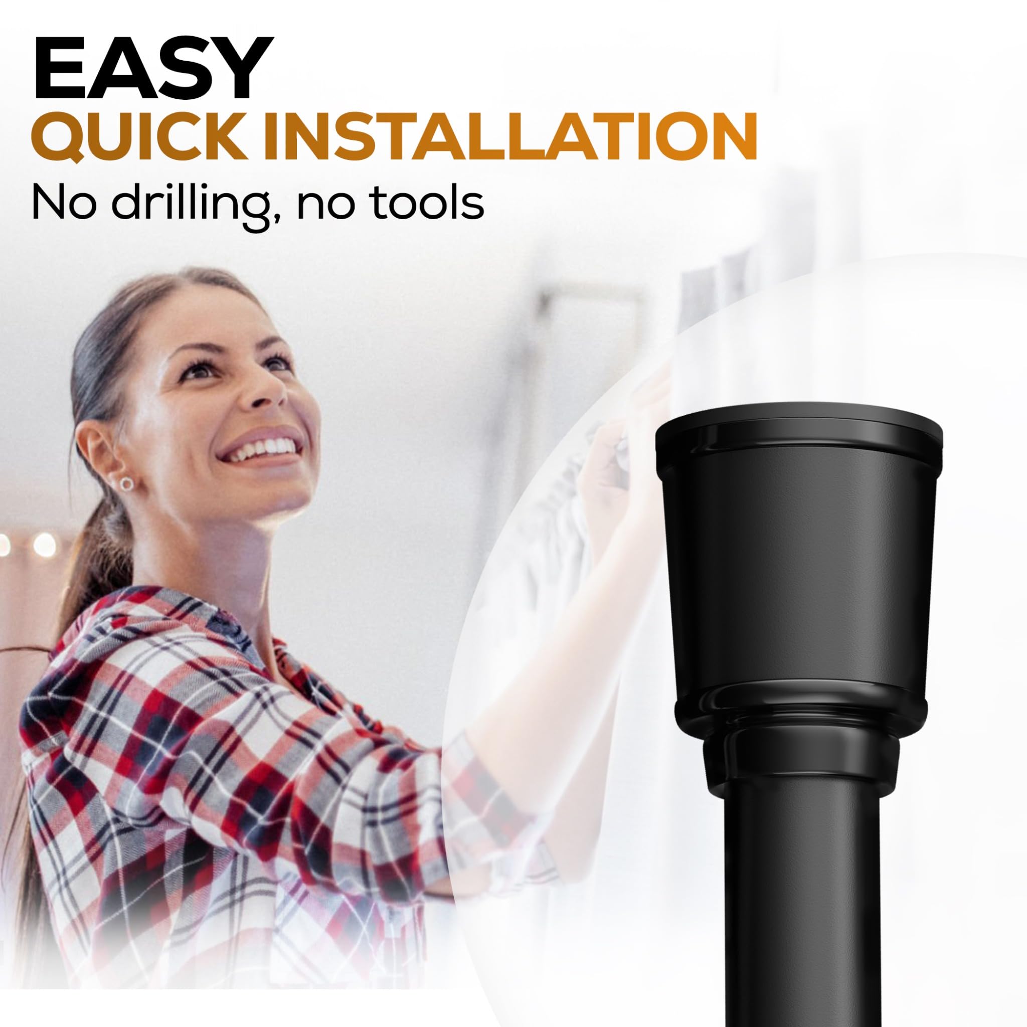 MEISENBERG Tringle Extensible, 170-220 cm, Noir, Ø 32 mm, Barre Rideau Sans Perçage pour Fenêtre, Salle de Bain, Terrasse et Cloison