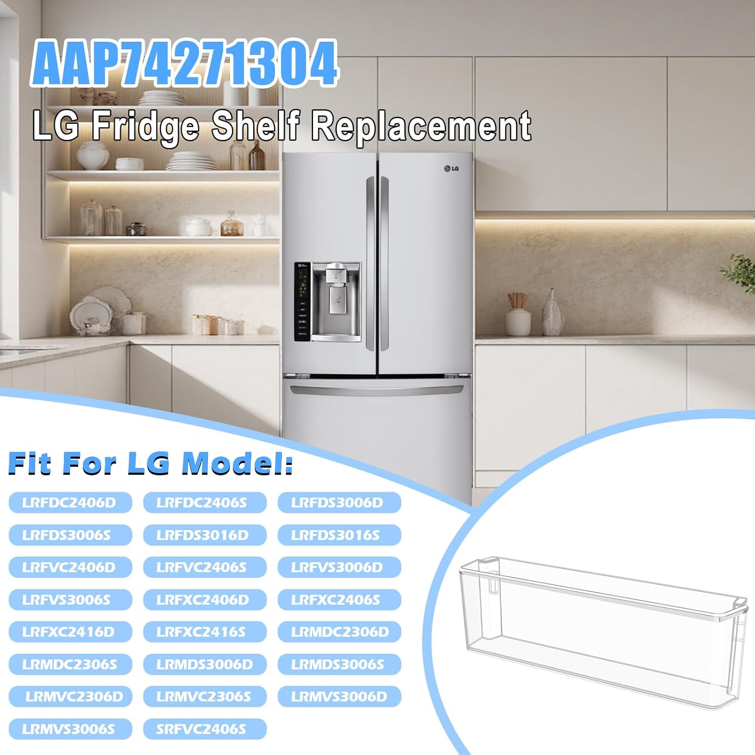 ALVAR UPGRADED AAP74271304 Refrigerator Door Bin Compatible with LG Refrigerator Door Shelf Replacement LRMDS3006S LRMDC2306D LRMDC2306S LRMVC2306D Door Bin Shelf LG Refrigerator Parts Door Basket