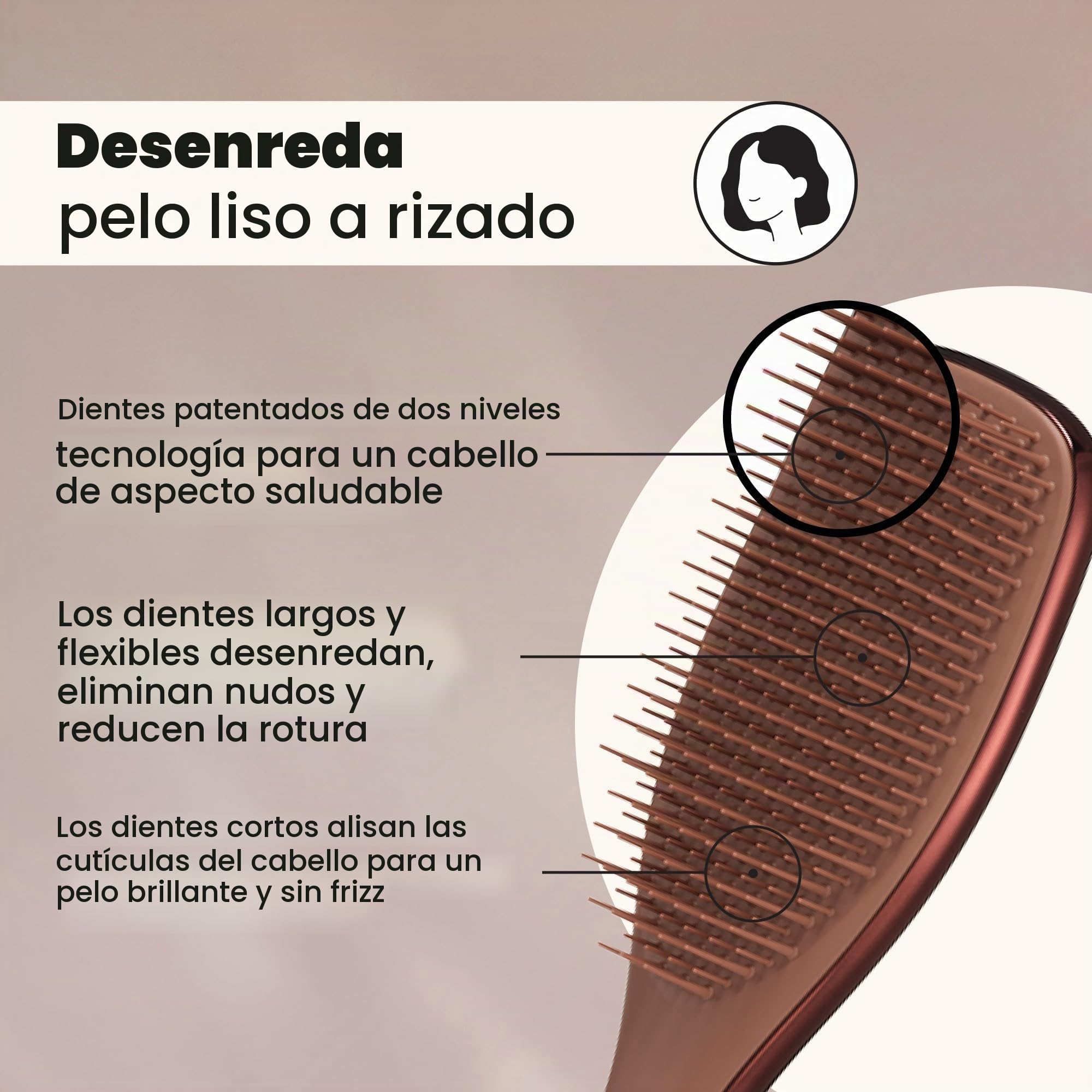 Tangle Teezer Ultimate Detangler Hairbrush - Cepillo Desenredante para Pelo Seco y Mojado - Apto para Todo Tipo de Cabello - Púas de Doble Altura, Menos Rotura y Sin Nudos - Cromado Bronce Chocolate