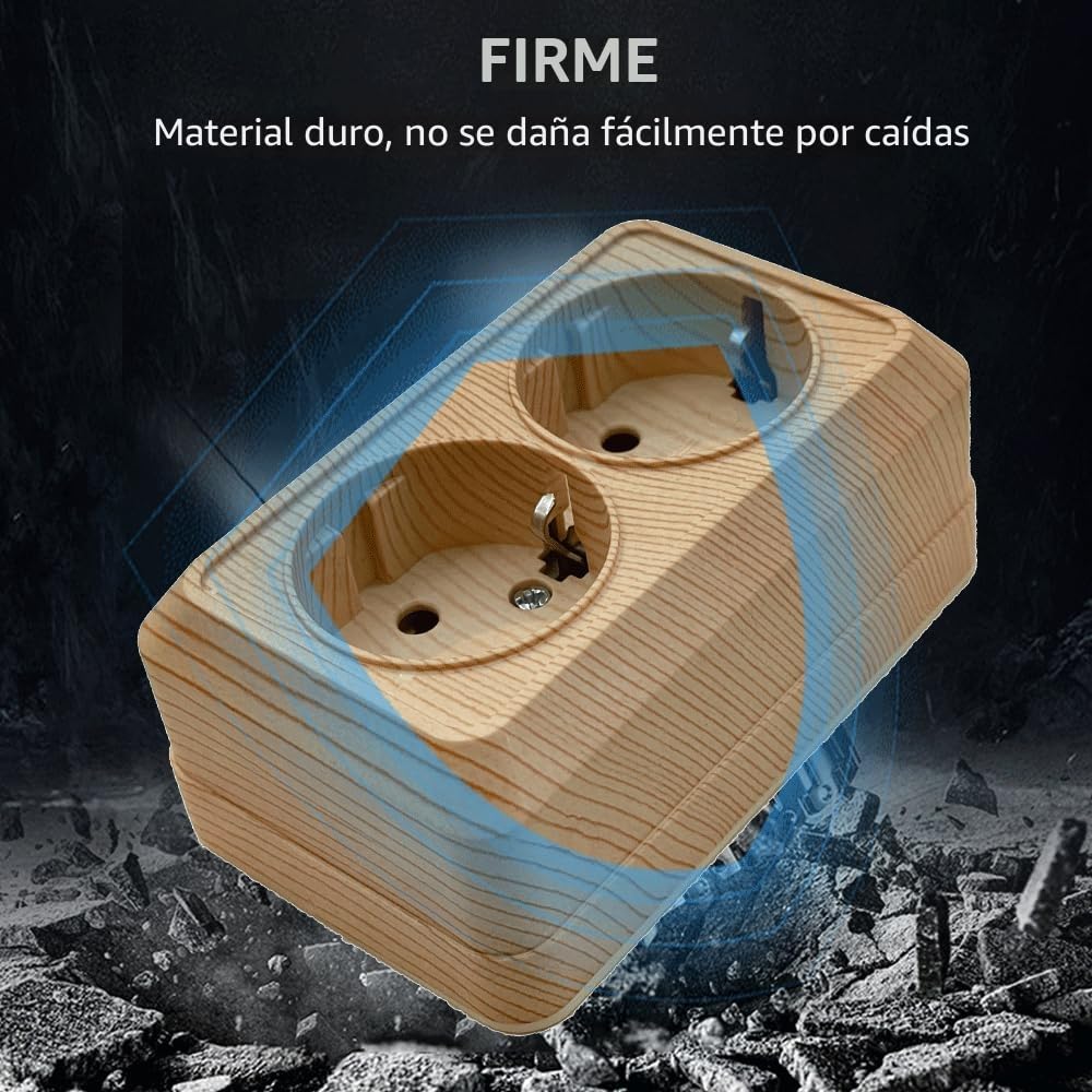 WESA Enchufe de pared montado en superficie,Juego de enchufes eléctricos de pared,Enchufes eléctricos de pared interior 250V AC 16A,grano de madera Doble enchufe de tierra