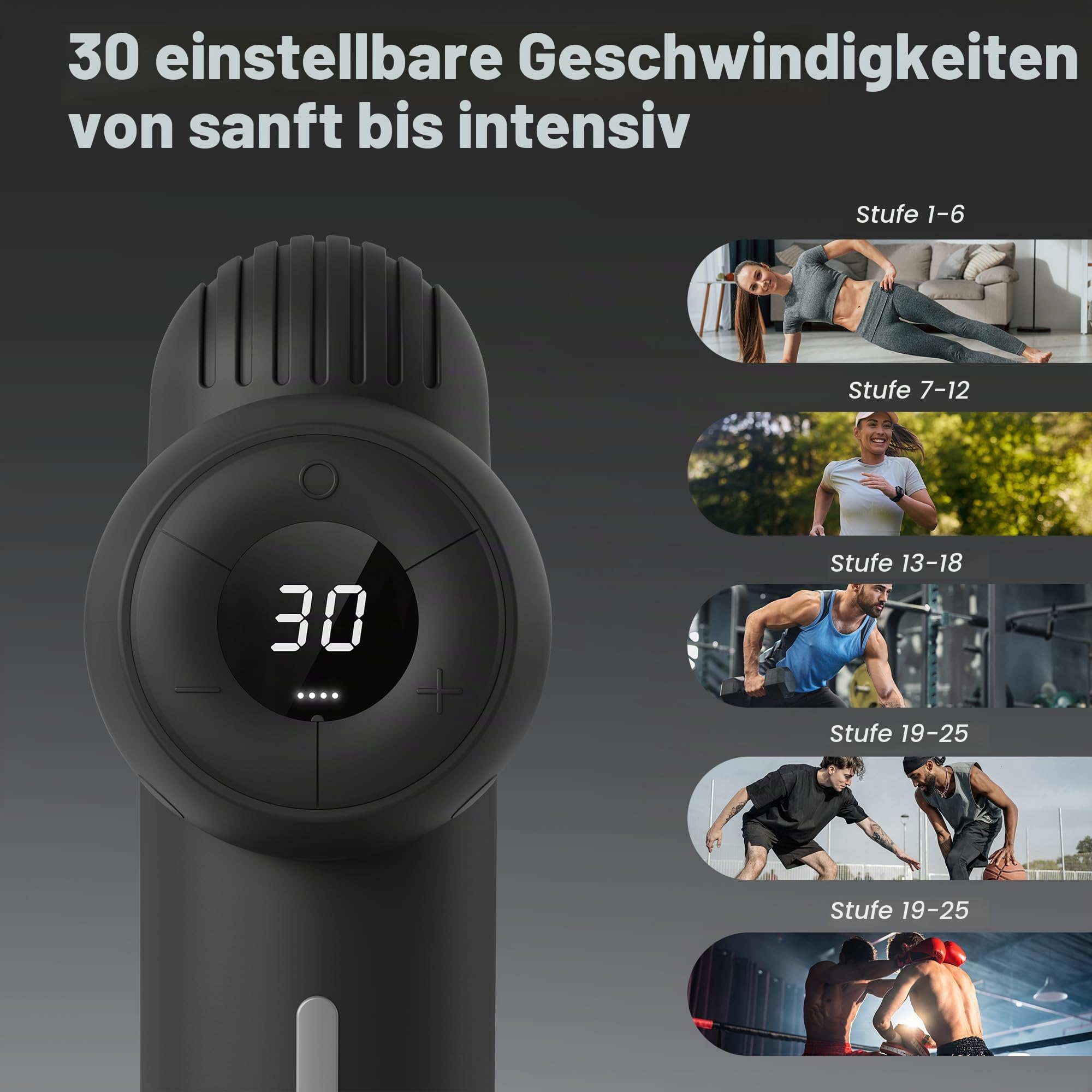 Nekteck Massagepistole, Muskel-Percussion-Massagepistole für Sportler, tragbare Hand-Tiefengewebe-Massagepistole mit 5 einstellbaren Geschwindigkeiten und 6 Massagekopf