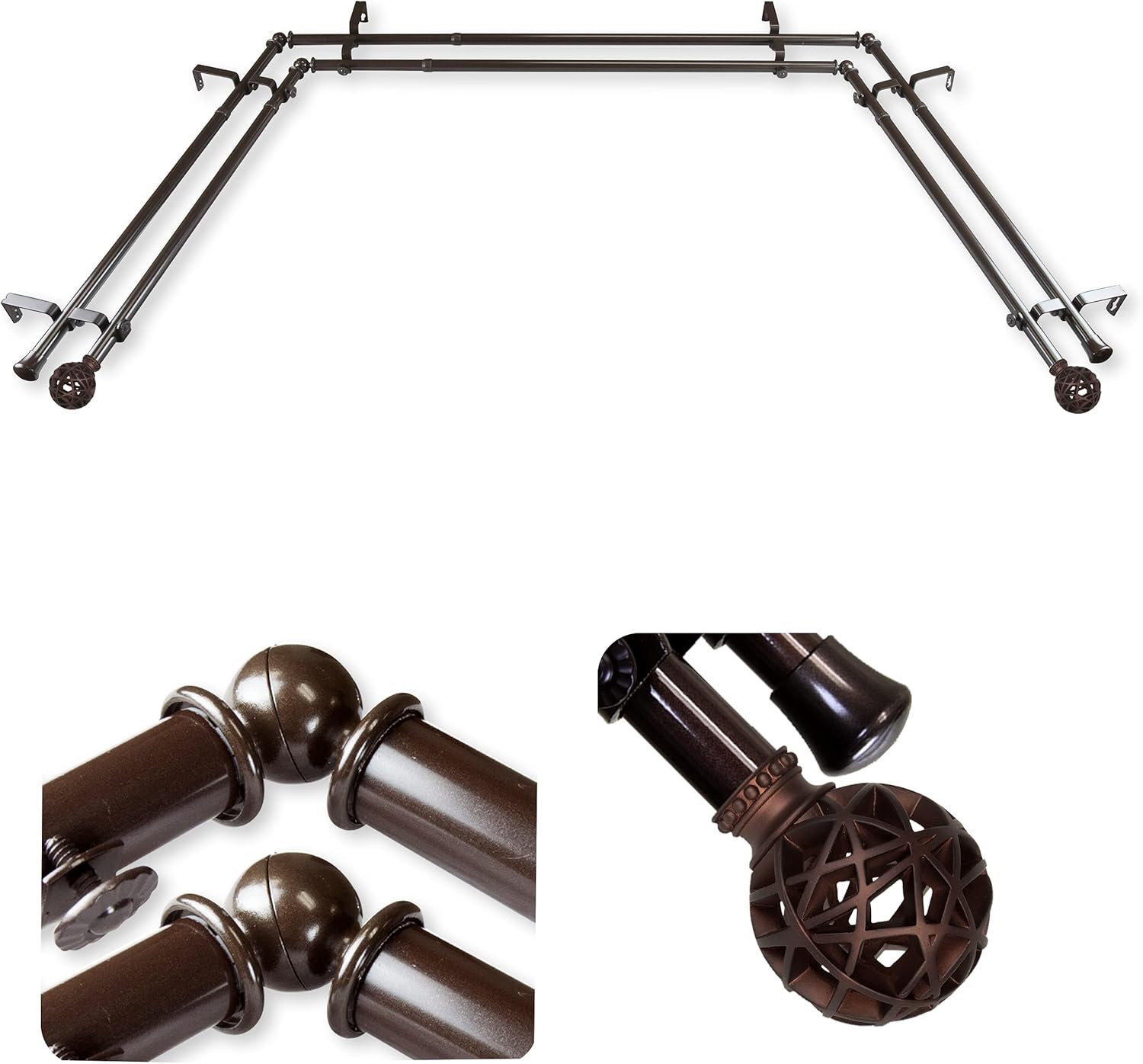 A&F Rod Décor - Legend 13/16" Bay Window Double curtain rod 20"-36", 38"-72" - Antique Brass