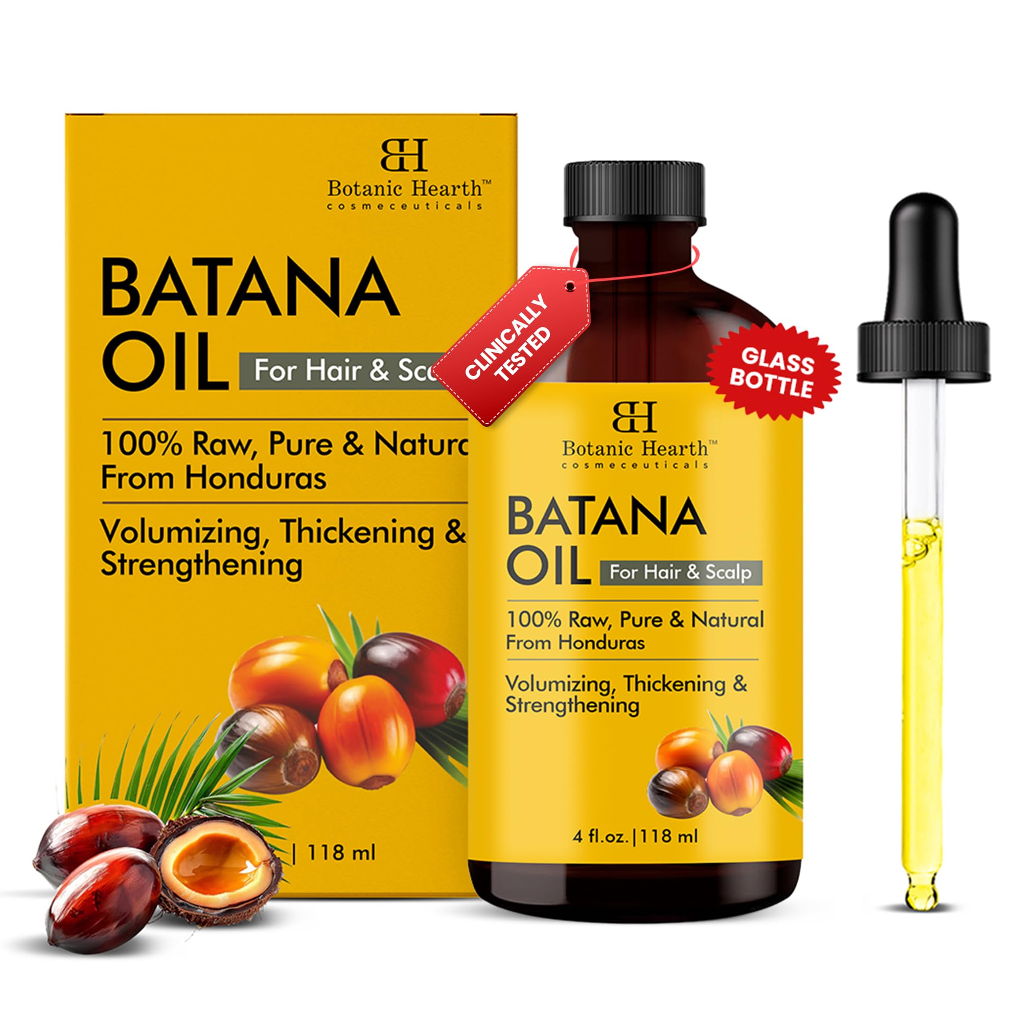 Botanic Hearth Raw Batana Oil for Hair Growth | 100% Pure & Unrefined Oil from Honduras | For Thicker, Stronger Hair - 118 ml
