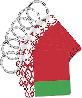 3dRose, Flag of Belarus - Belarusian national flag - red and green with white ornament pattern world country, Key Chain