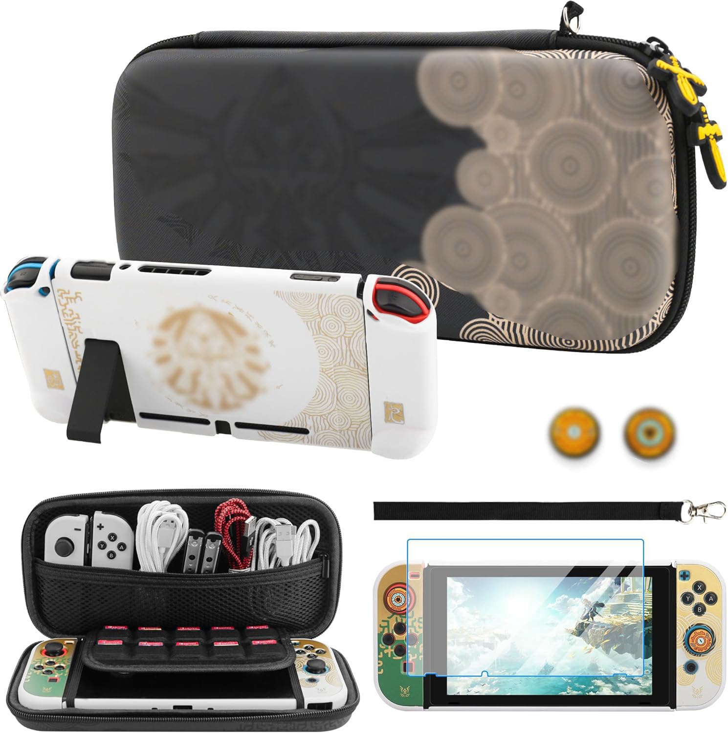 FUNDIARY Custodia per interruttore per Zelda Tear of the Kingdom, borsa da viaggio rigida sottile e portatile per Nintendo Switch kit di accessori con guscio protettivo per PC, pellicola protettiva,